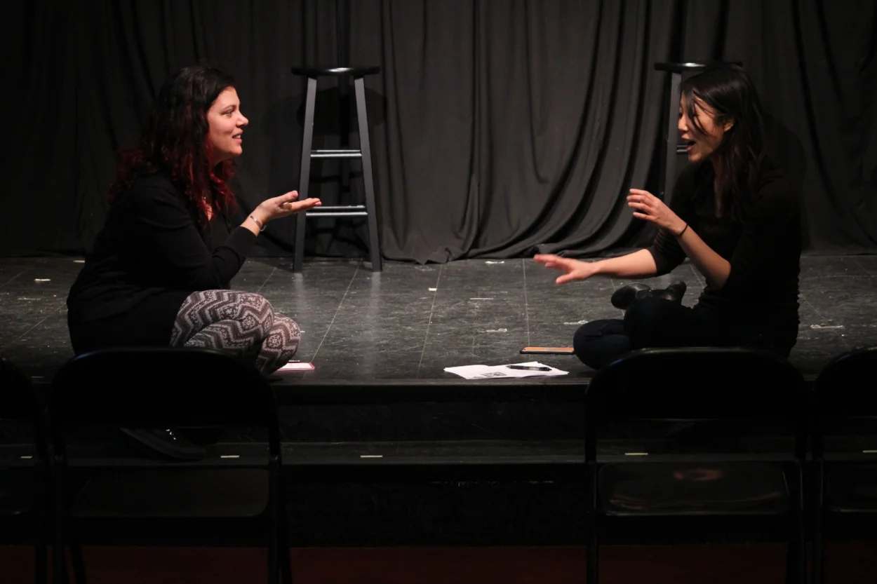 Michole Biancosino with Elena Chang rehearsing "Landmarks & TRANSformations" at EAG. Photo by Giancarlo Osaben.