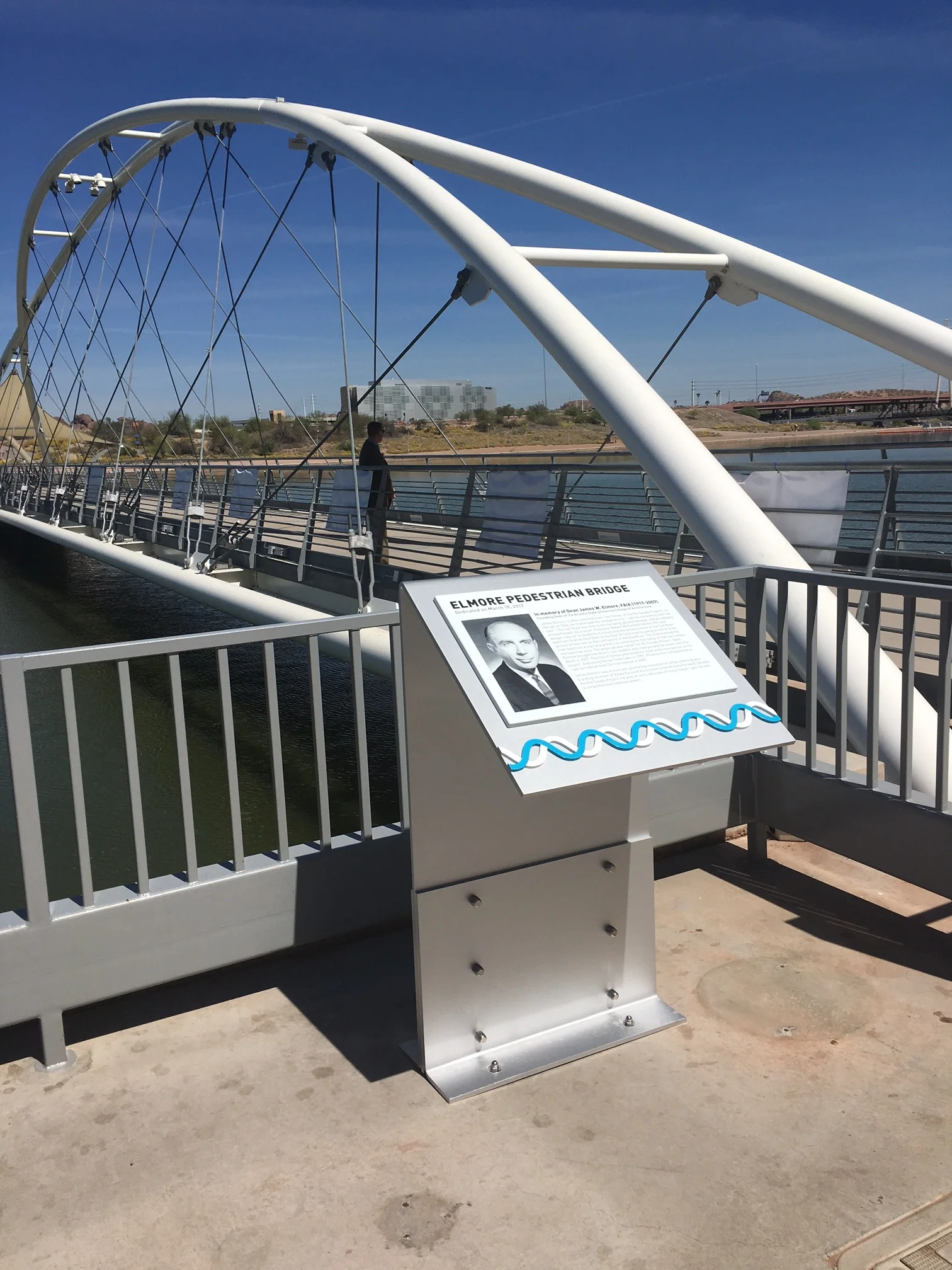 "RIO SALADO - JAMES W. ELMORE PEDESTRIAN BRIDGE SIGN & PLAQUE" - TEMPE TOWN LAKE - TEMPE, AZ 