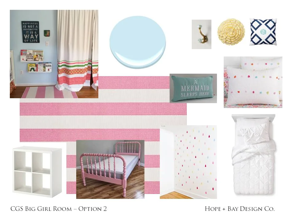 This option has a painted bed with a white comforter. Comforter from Target .