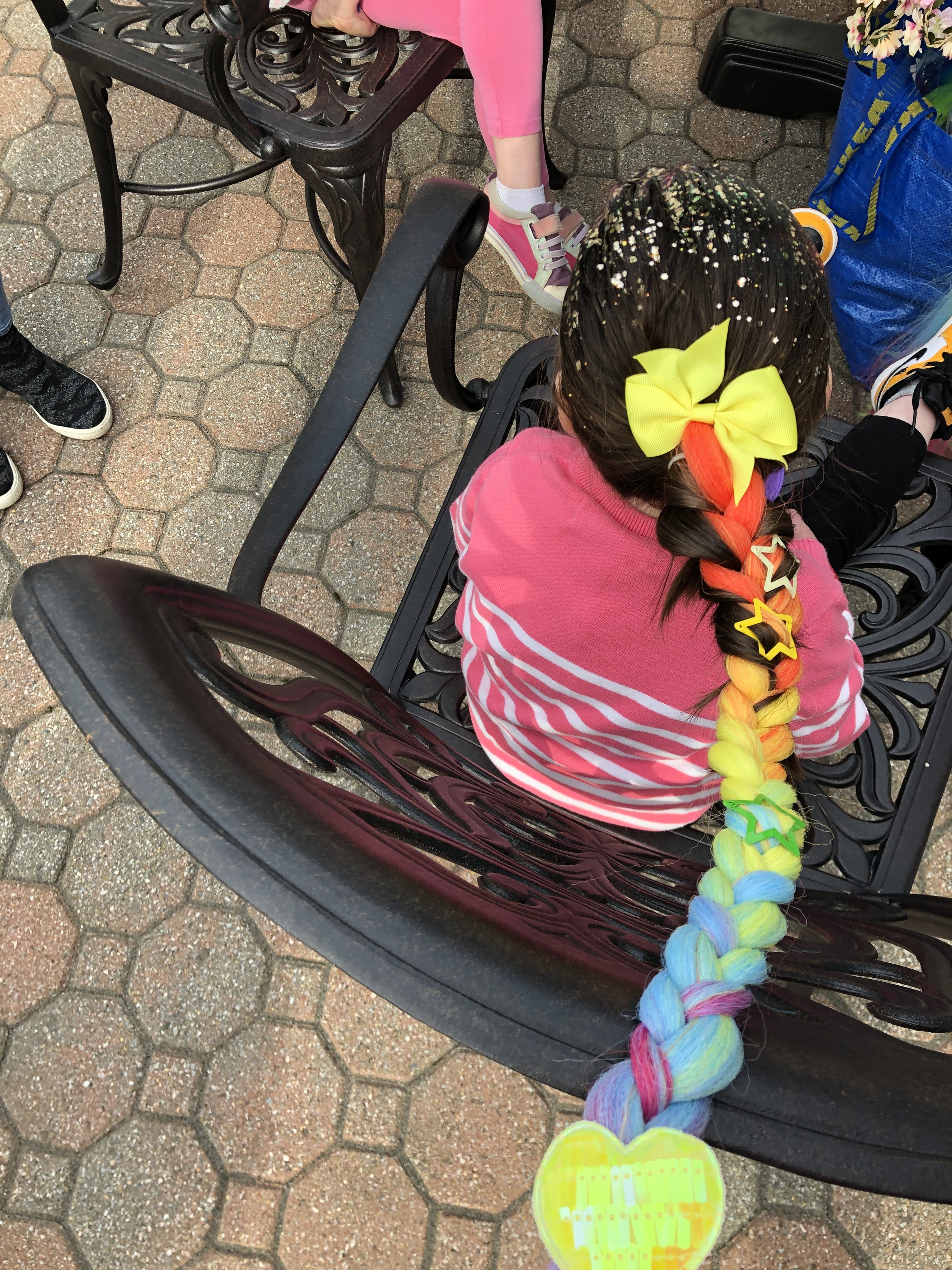 Hair Braiding with Clips and rainbow hair for birthday party near me Scarsdale.JPG