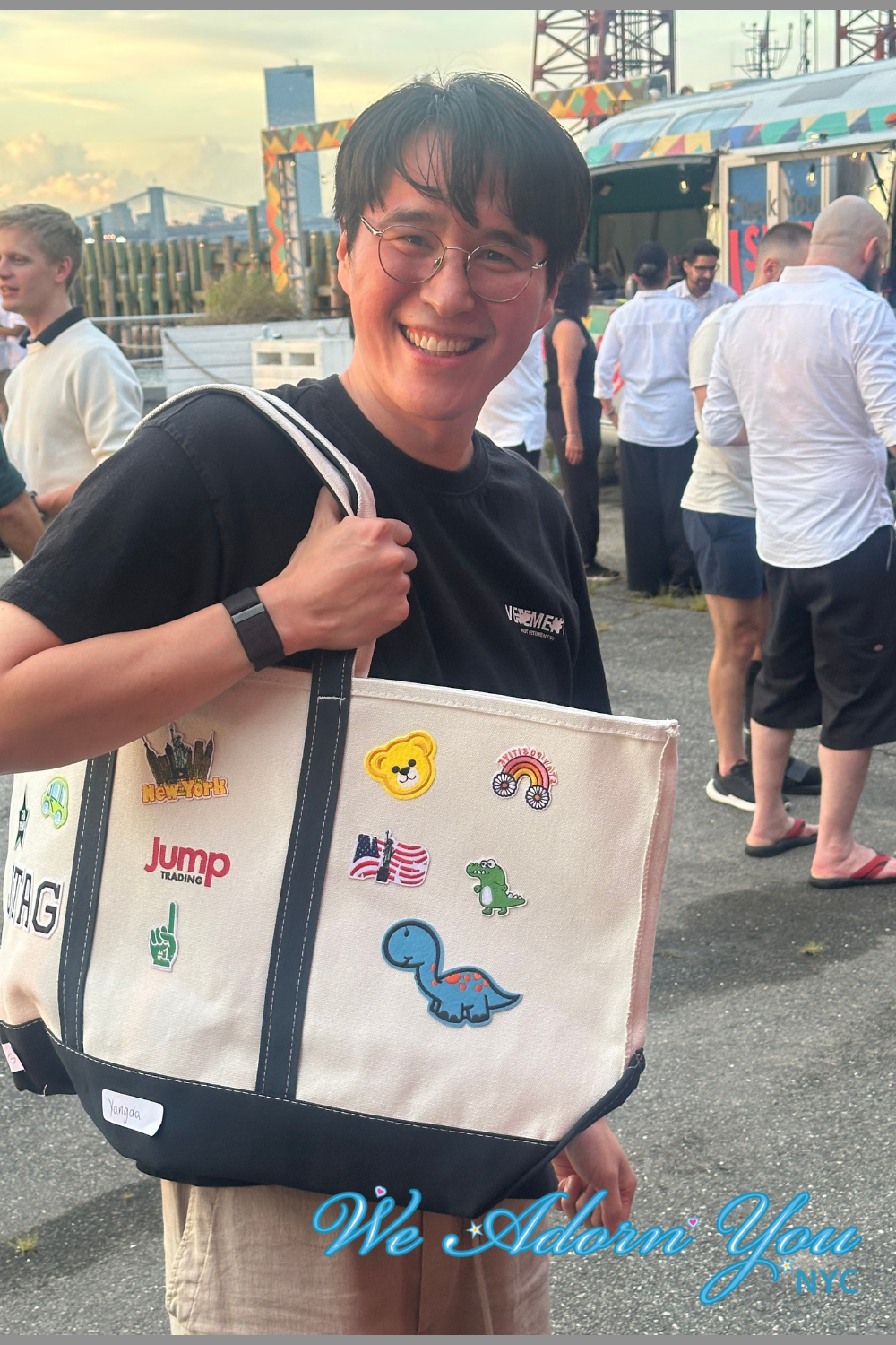 On-Site custom bags with patches and heat press in NYC