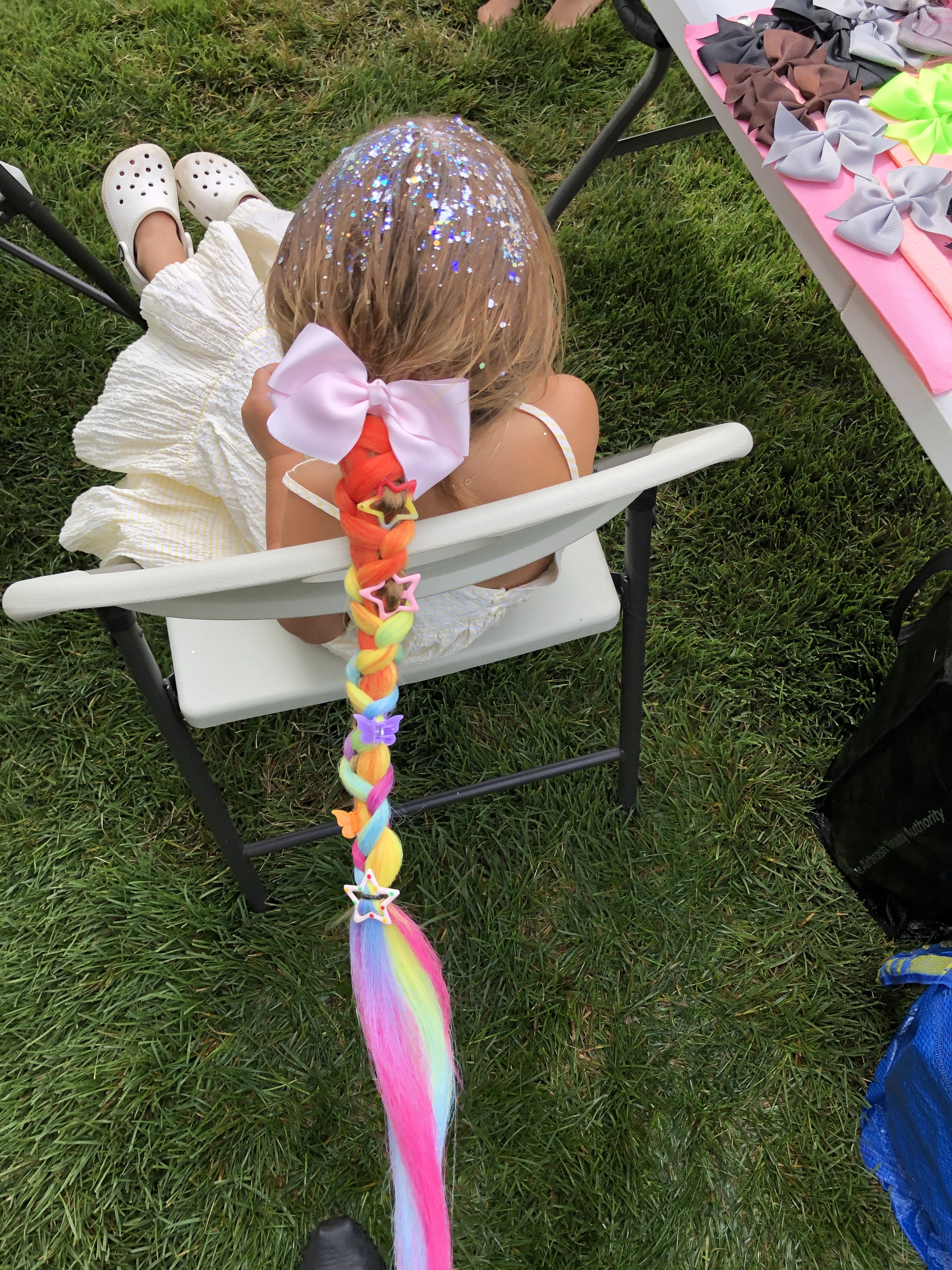 Rainbow Hair Braiding, Face Gems and Glitter Make Up for Birthday