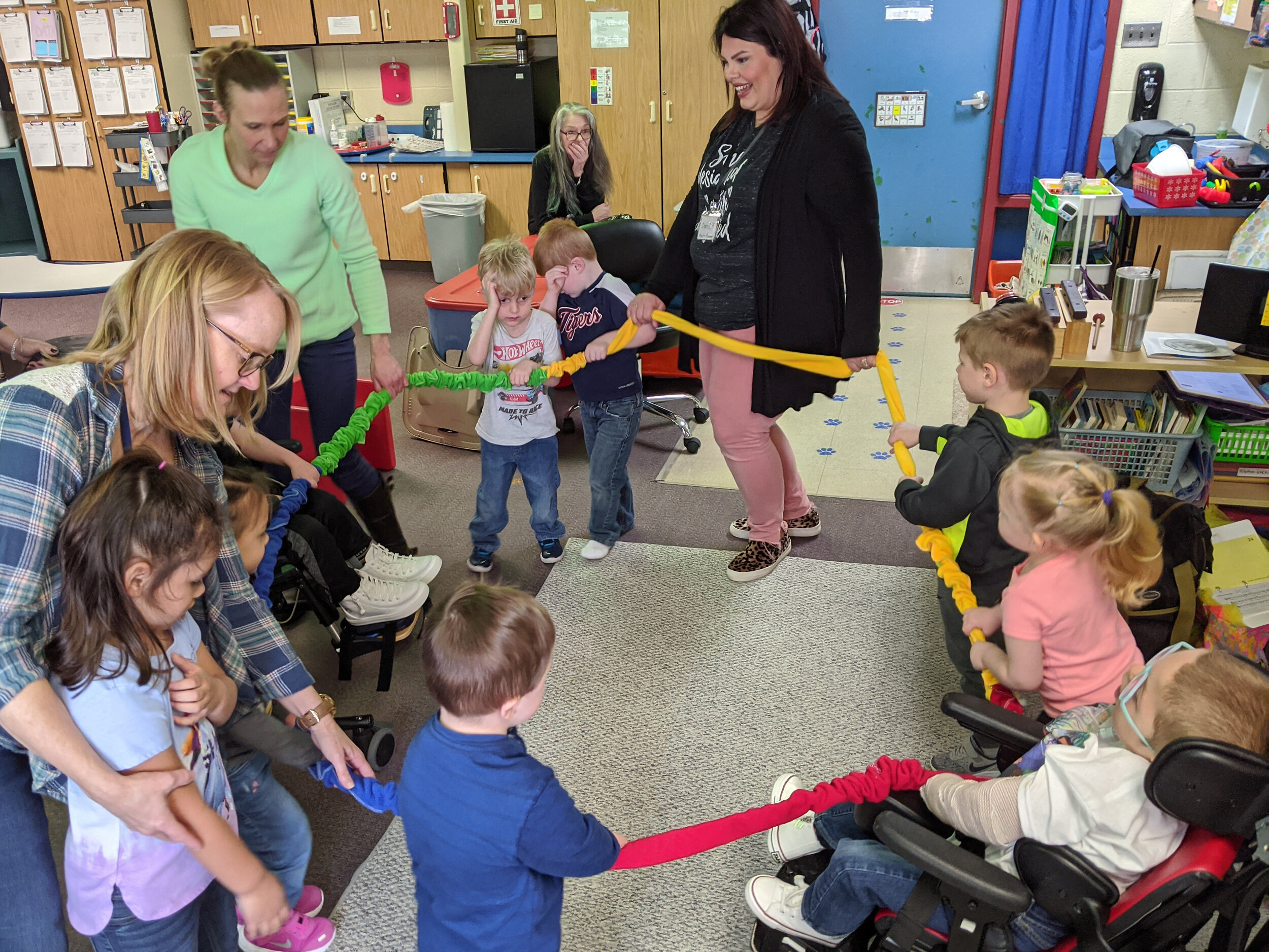 Elementary students taking part in art and music