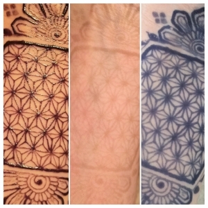 Left: Jagua paste on. Middle: Immediately after paste removal. RIght: 6 hours after paste removal