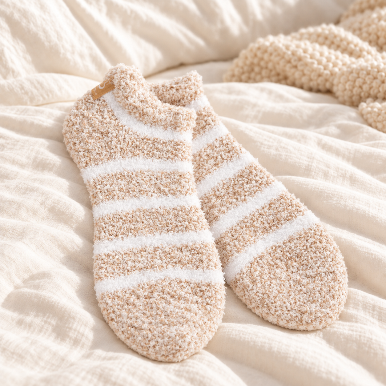 Cozy heather oatmeal striped socks