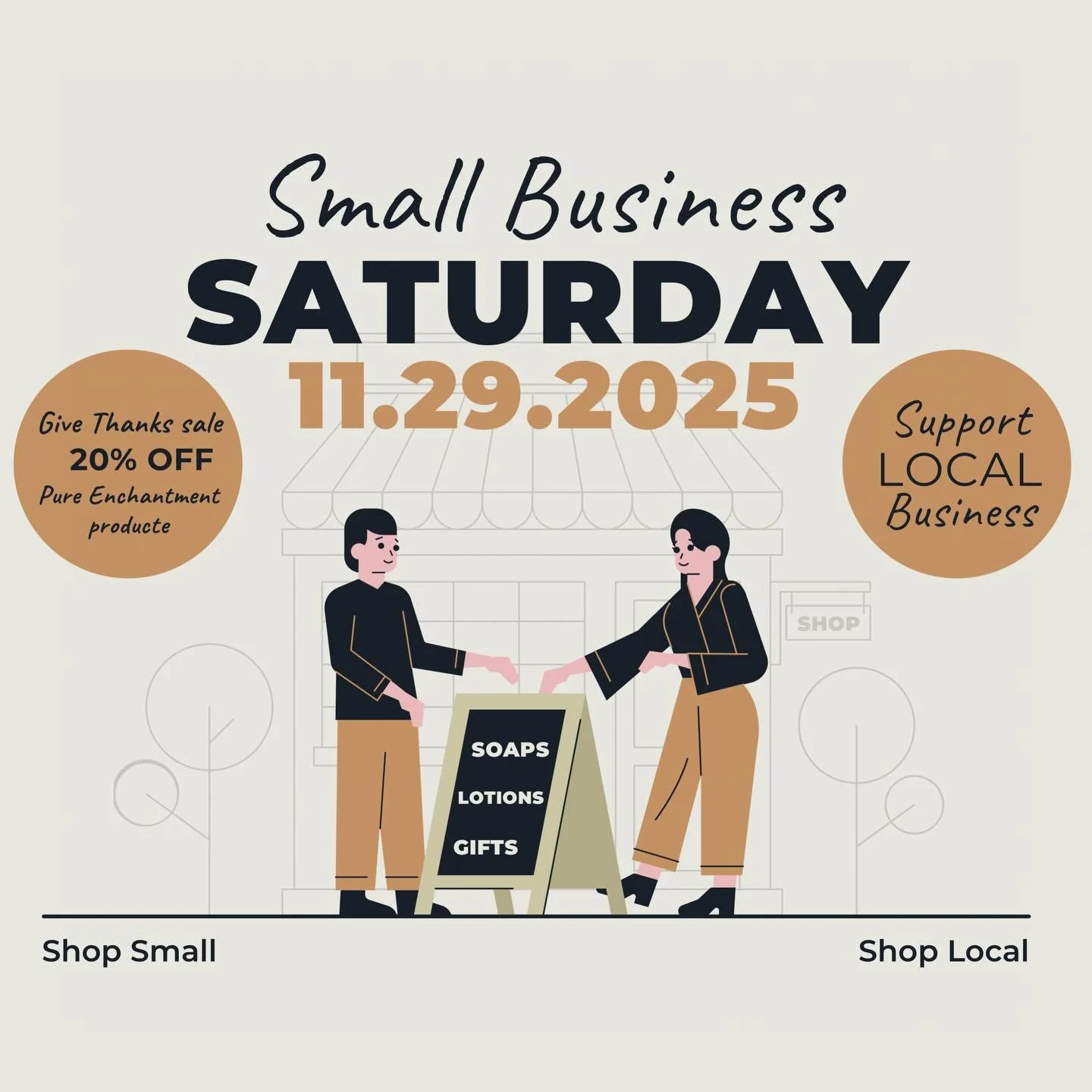 We invite you to Shop Small &amp; Support Local!! 😀💕 Stop in from 11-5 today for our annual Give Thanks Sale, 20% off all Pure Enchantment products, free lip balm with purchase and book signing by local author of &ldquo;1 2 3 CLE&rdquo;, David Goll