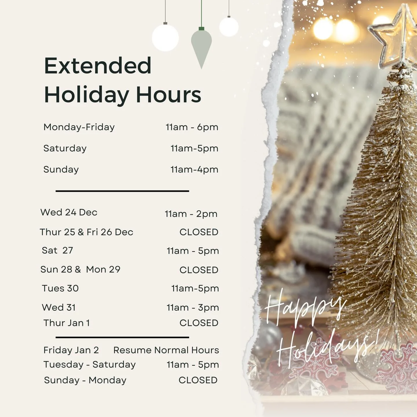 Extended holiday hours for your convenience! 🛍️😊💕
