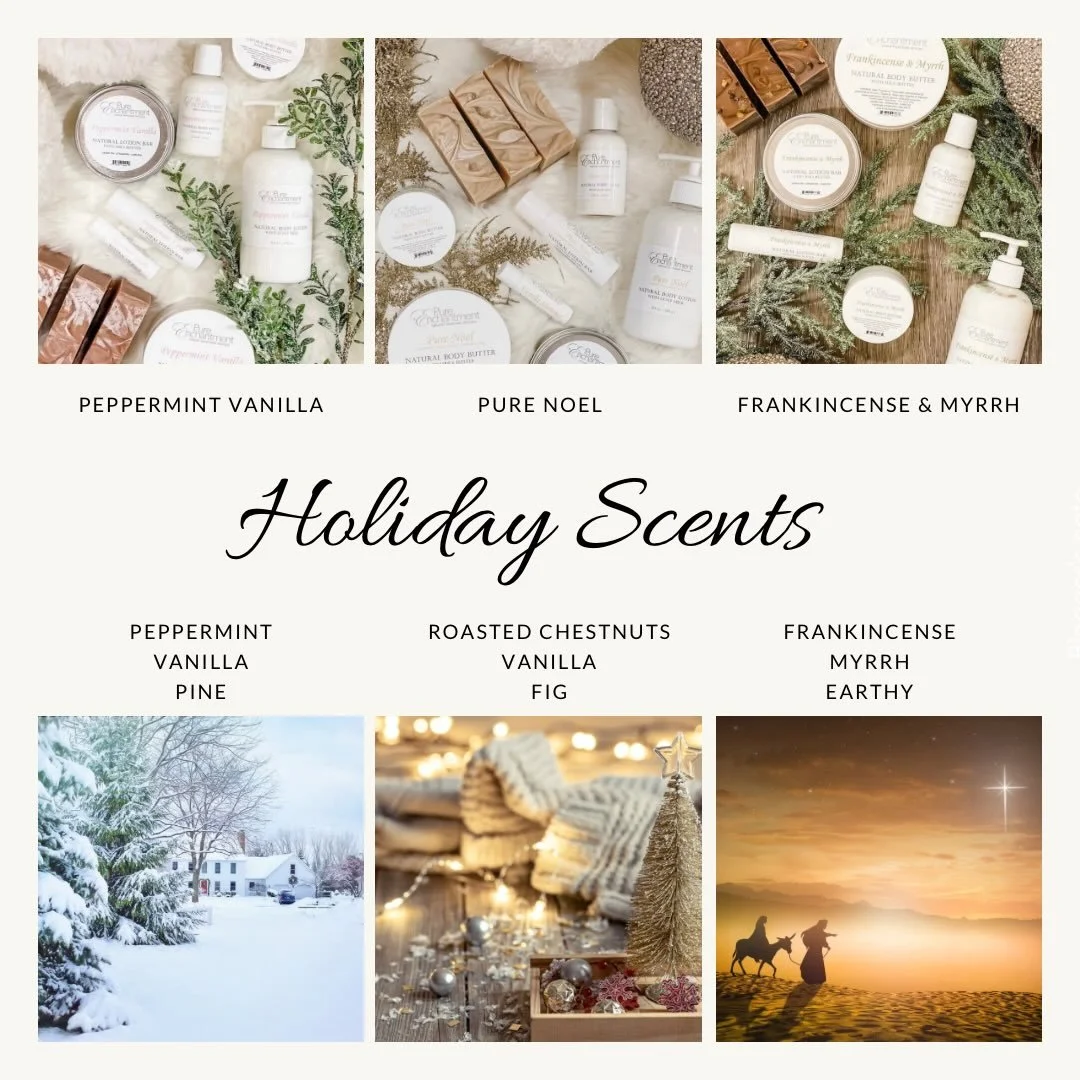 December brings our scents of the season with our three favorite holiday fragrances! 😊💕
✨Pure Noel offers a warm blend of roasted chestnuts, creamy vanilla, and ripe fig.
✨Peppermint Vanilla combines the refreshing essence of cool peppermint, smoot