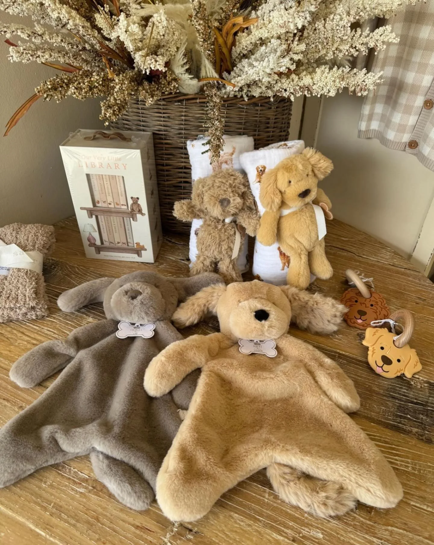 Baker says every baby needs a puppy🐶! And you can make that happen with these sweet loveys, soothing teethers or cute muslin swaddles paired with a matching plush rattle.

These adorable plush friends are incredibly soft and cozy, perfect for your l