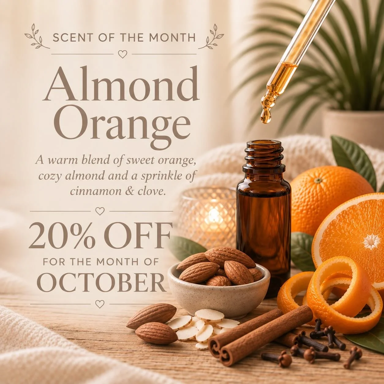 Almond Orange is the scent for Autumn...🍂🙂
Warm almond, fresh orange and a sprinkle of cinnamon + clove&mdash;enjoy Almond Orange at 20% off throughout October, with a portion of the proceeds benefiting The Gathering Place @touchedbycancercle 🩷