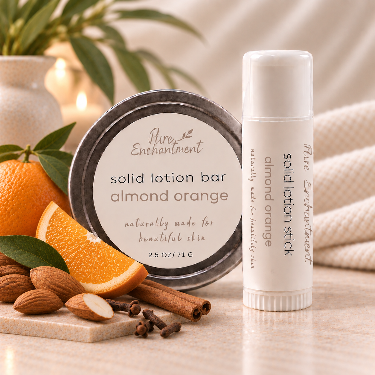 Almond Orange Solid Lotion Bar