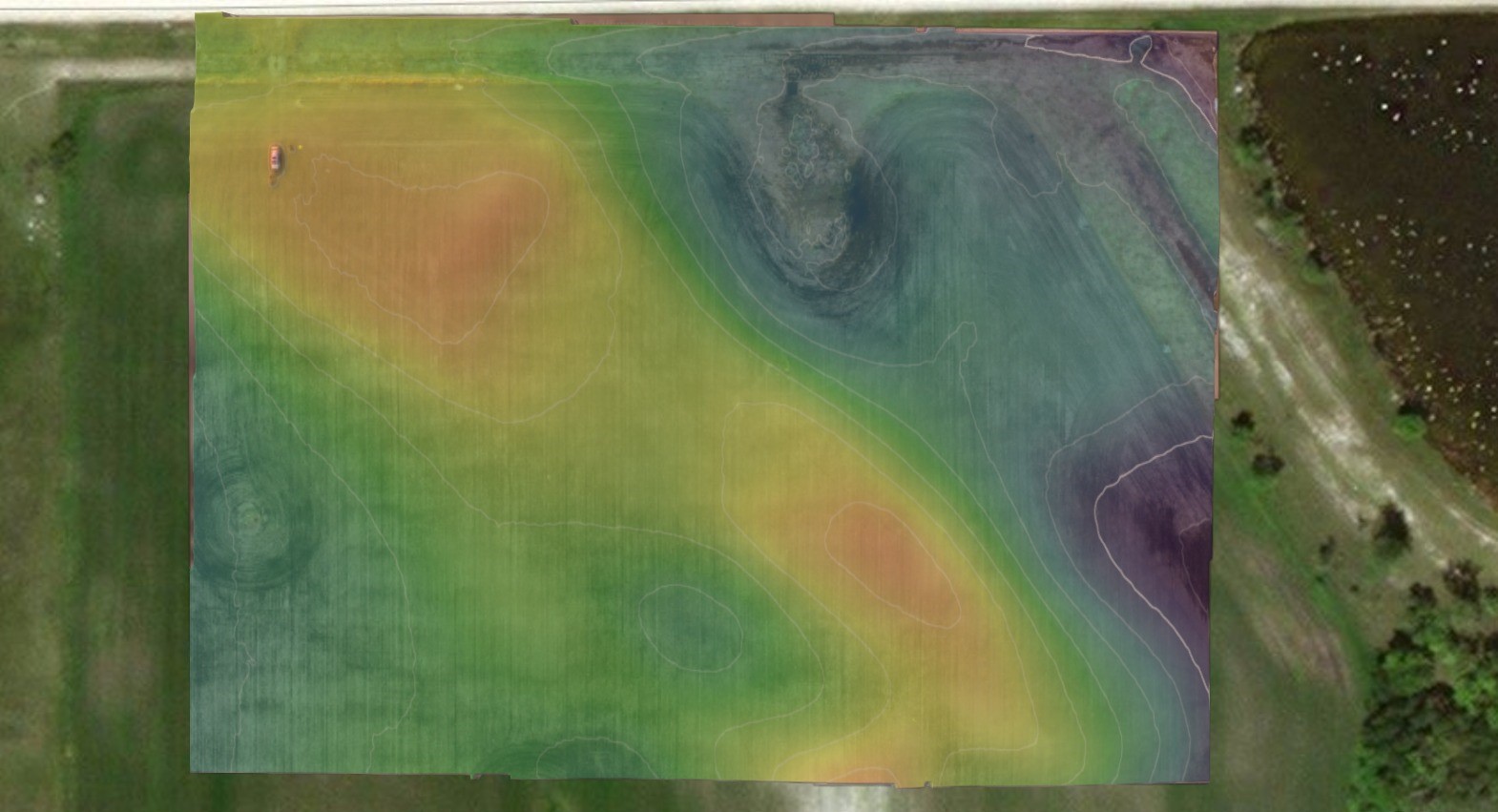 Digital Surface Model (DSM), also referred to as Digital Elevation Models (DEM) of a field near Winnipeg, Manitoba.