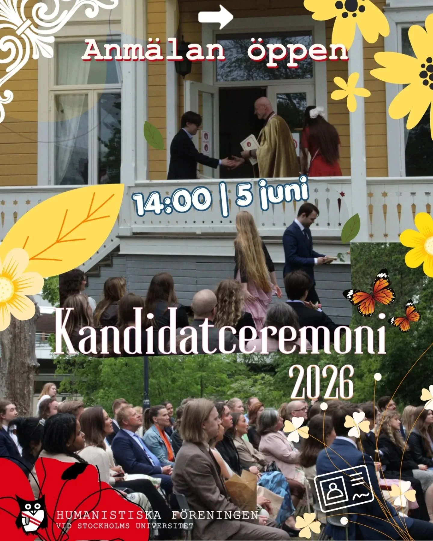 [English below]

Kandidatceremoni! 💐📃

Att fullf&ouml;lja en universitetsutbildning &auml;r ingen liten sak, tv&auml;rtom &auml;r det n&aring;got som definitivt b&ouml;r uppm&auml;rksammas och firas! Den 5 juni kl. 14:00 v&auml;lkomnar vi alla stud