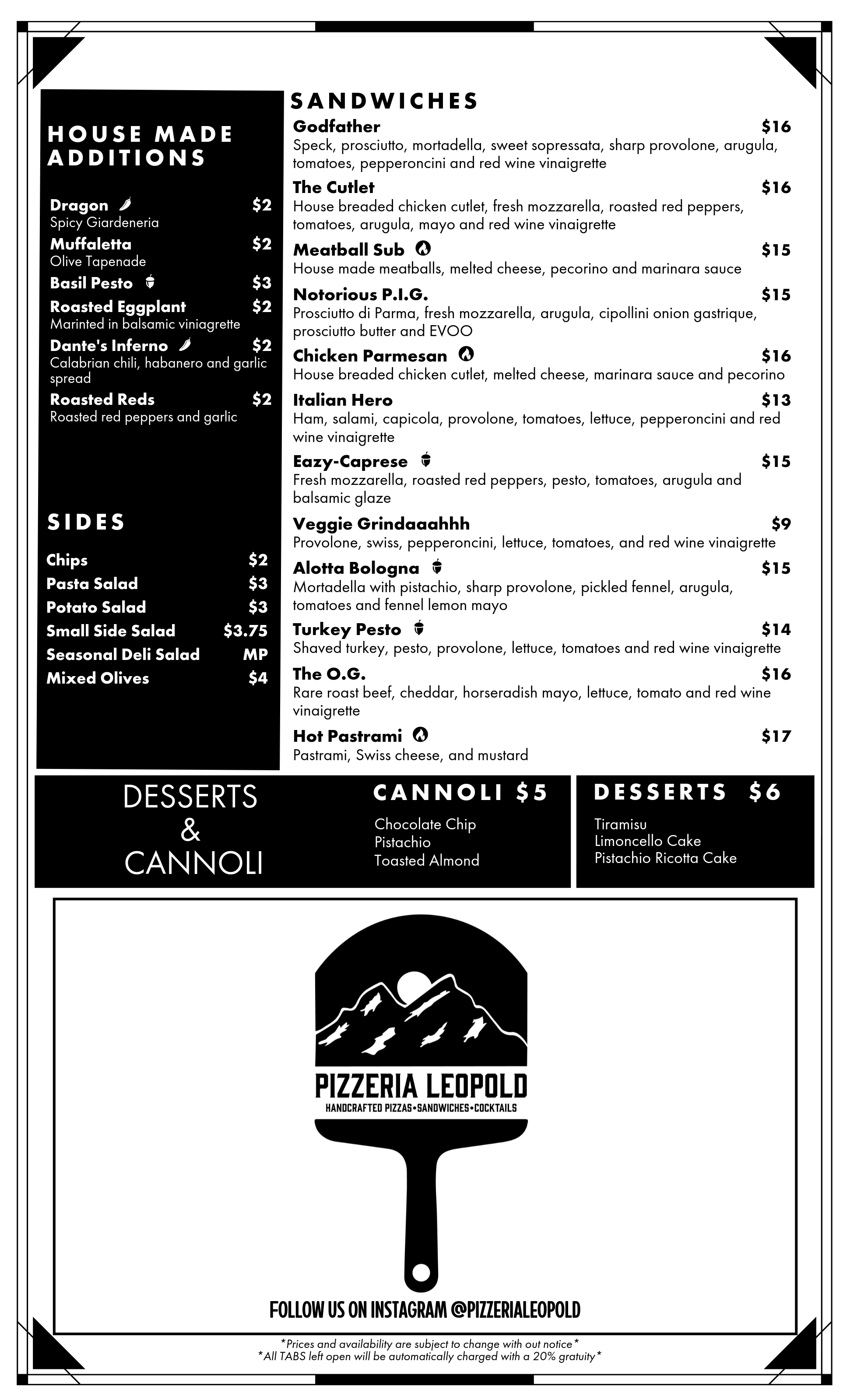 Menus — Pizzeria Leopold