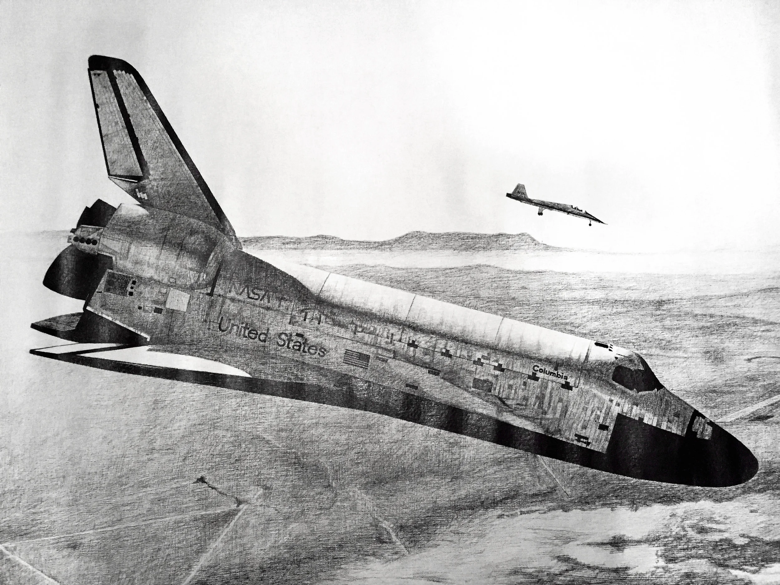  Space Shuttle Columbia drawn when I was a senior in high school. Size is 36" x 27", pencil on canvas. 