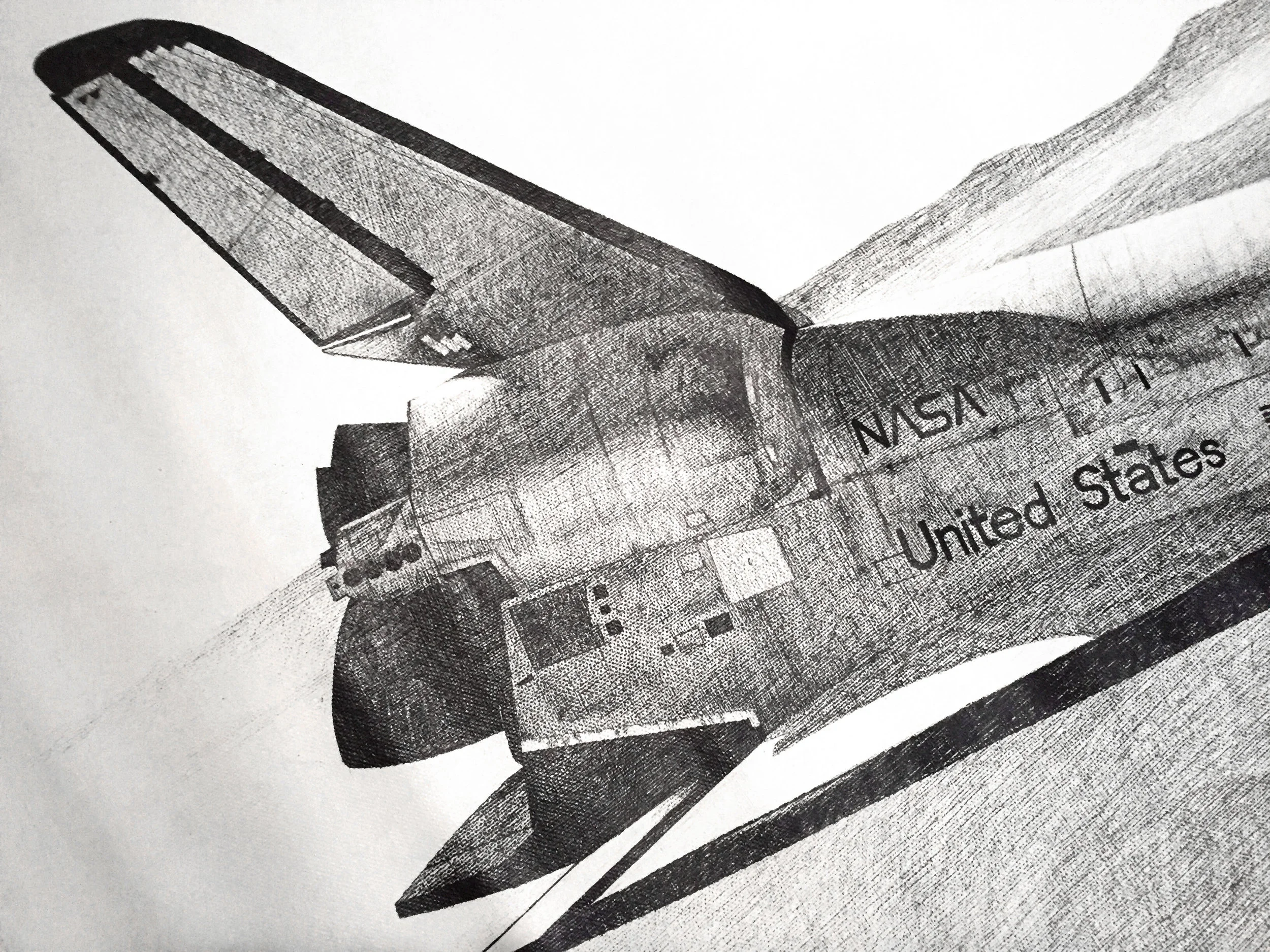  Detail of Space Shuttle Columbia drawn when I was a senior in high school. Size is 36" x 27", pencil on canvas. 