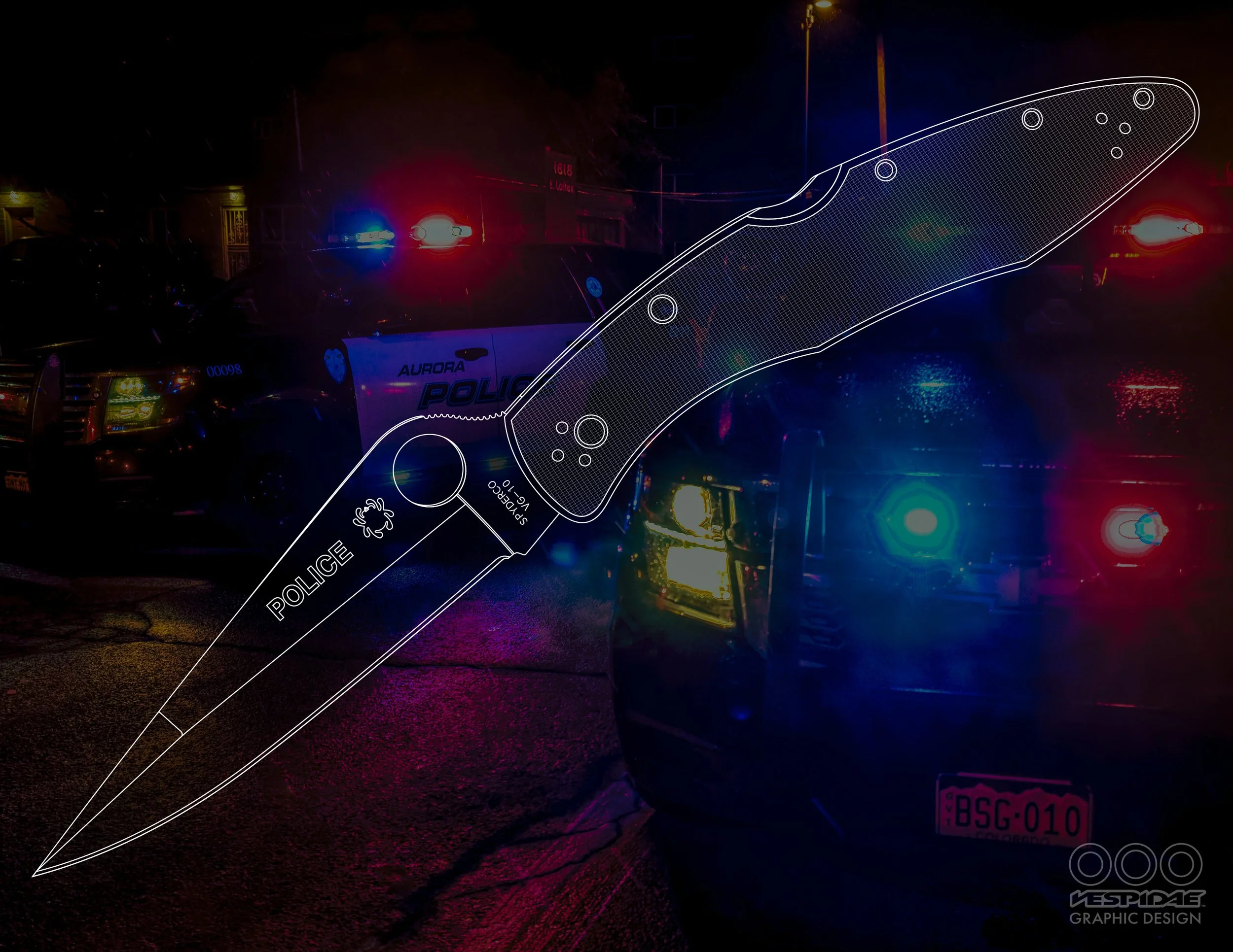 Spyderco® Police 4 line drawing, August 2025. 