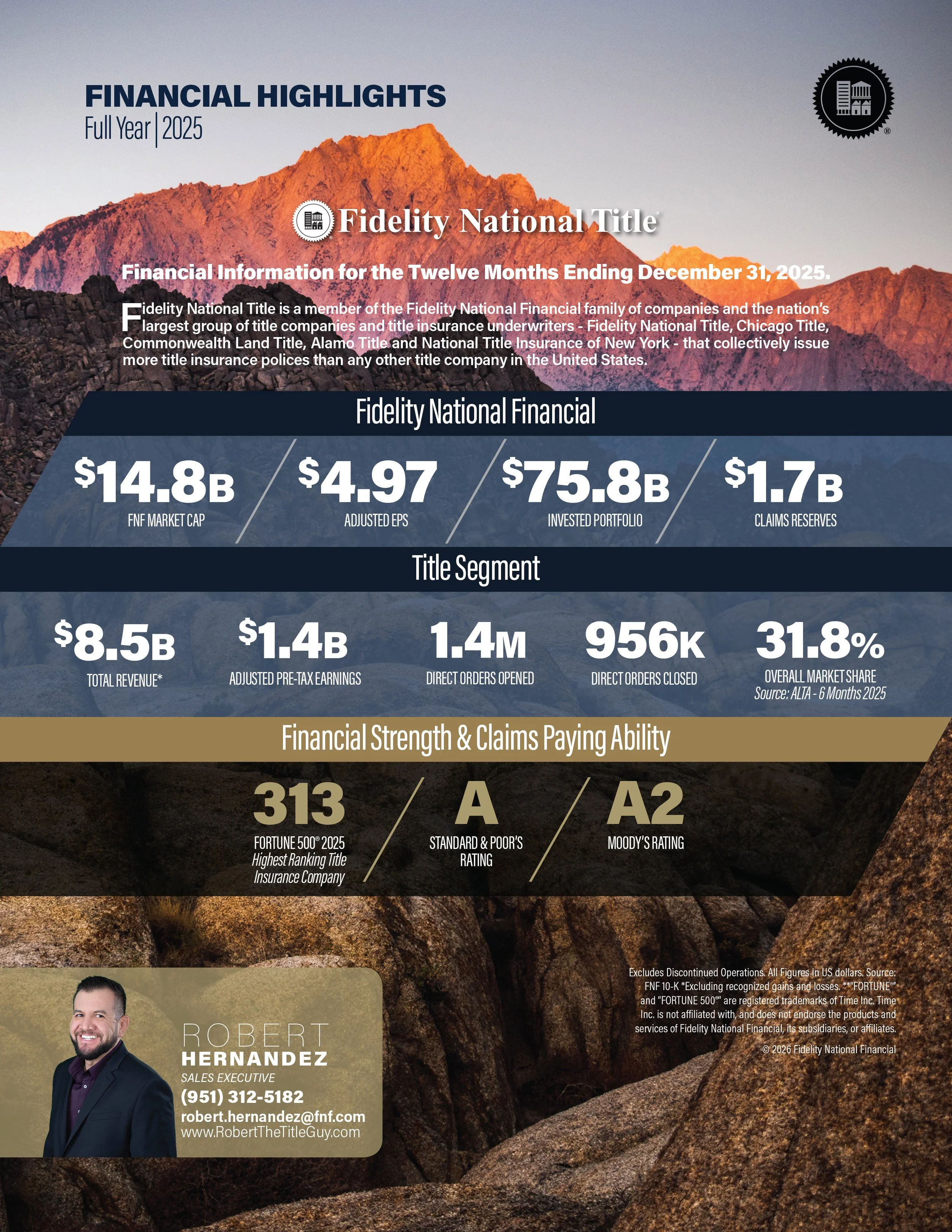  FNF Financial Highlights from my “Sales Executive Booklet.” Also used as a stand-alone marketing piece. 