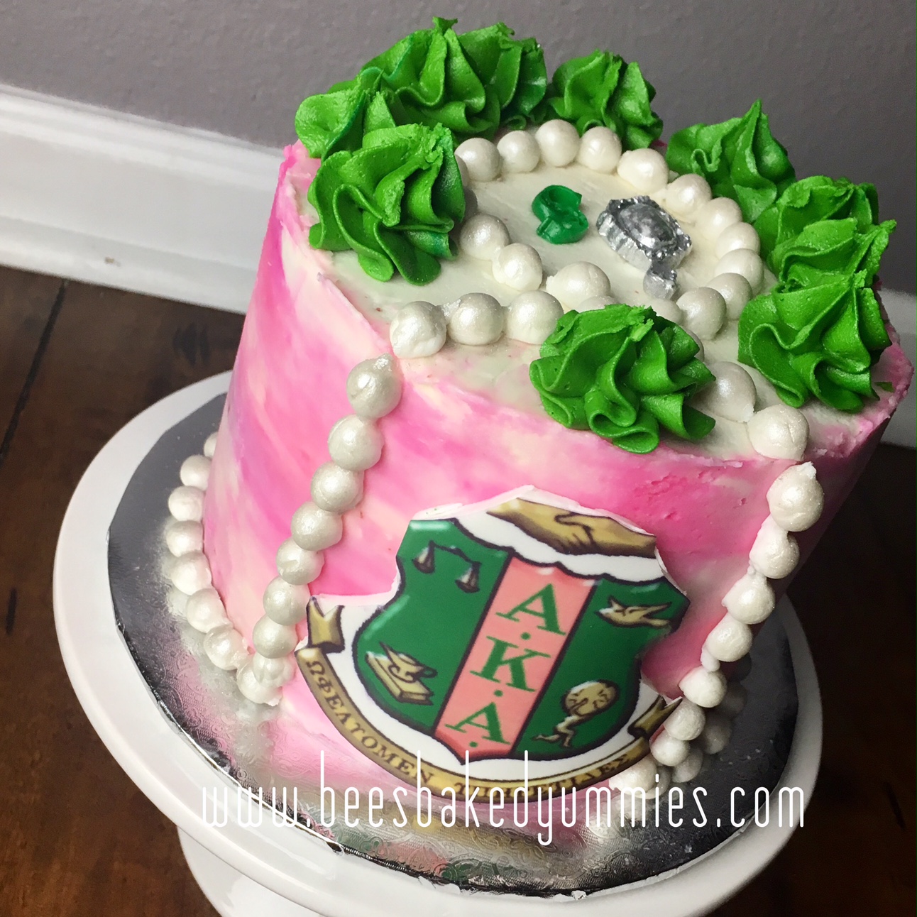 Pink & Green Alpha Kappa Alpha Cake