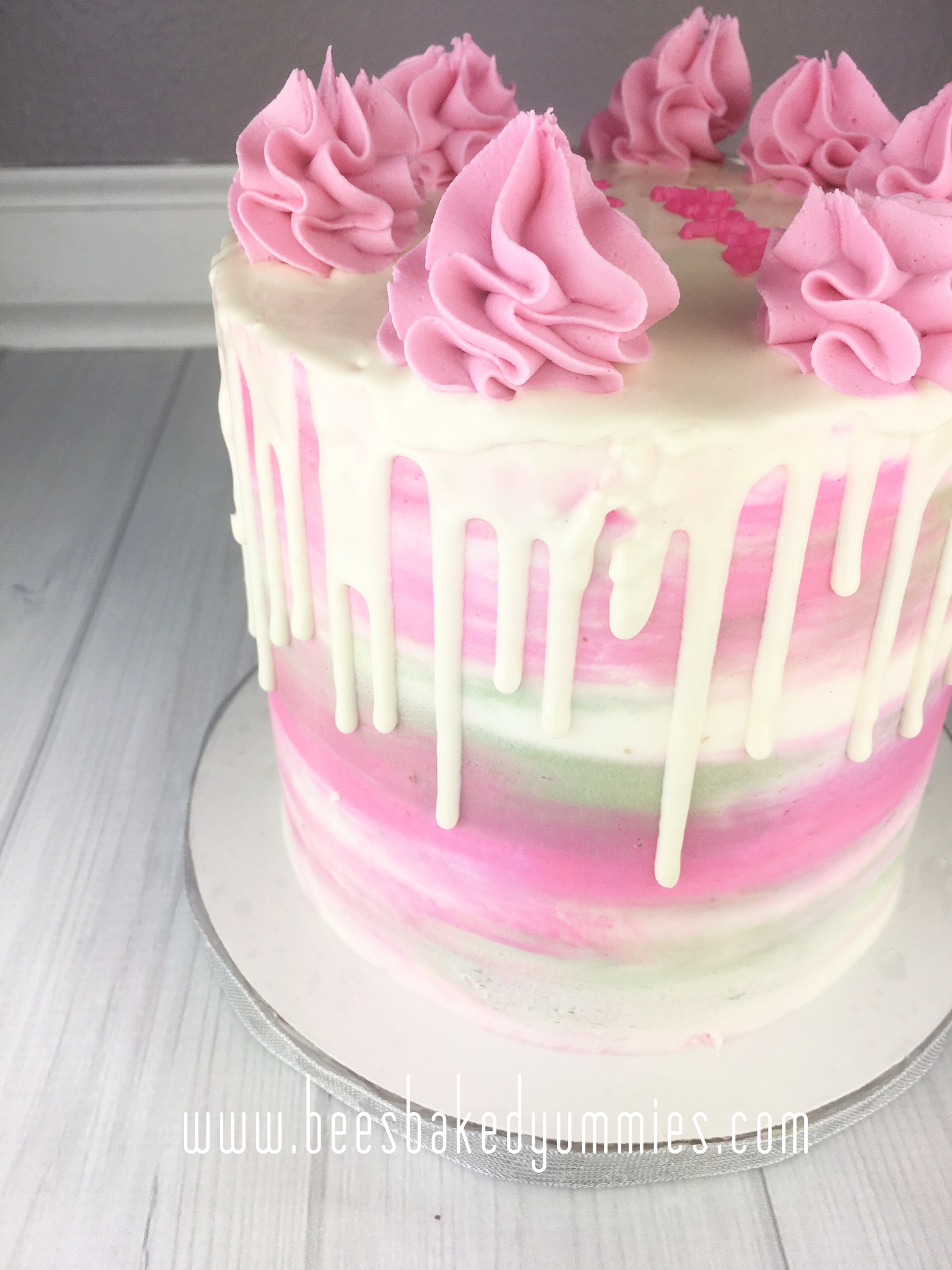 Watercolor Drip Birthday Cake with Buttercream Swirls