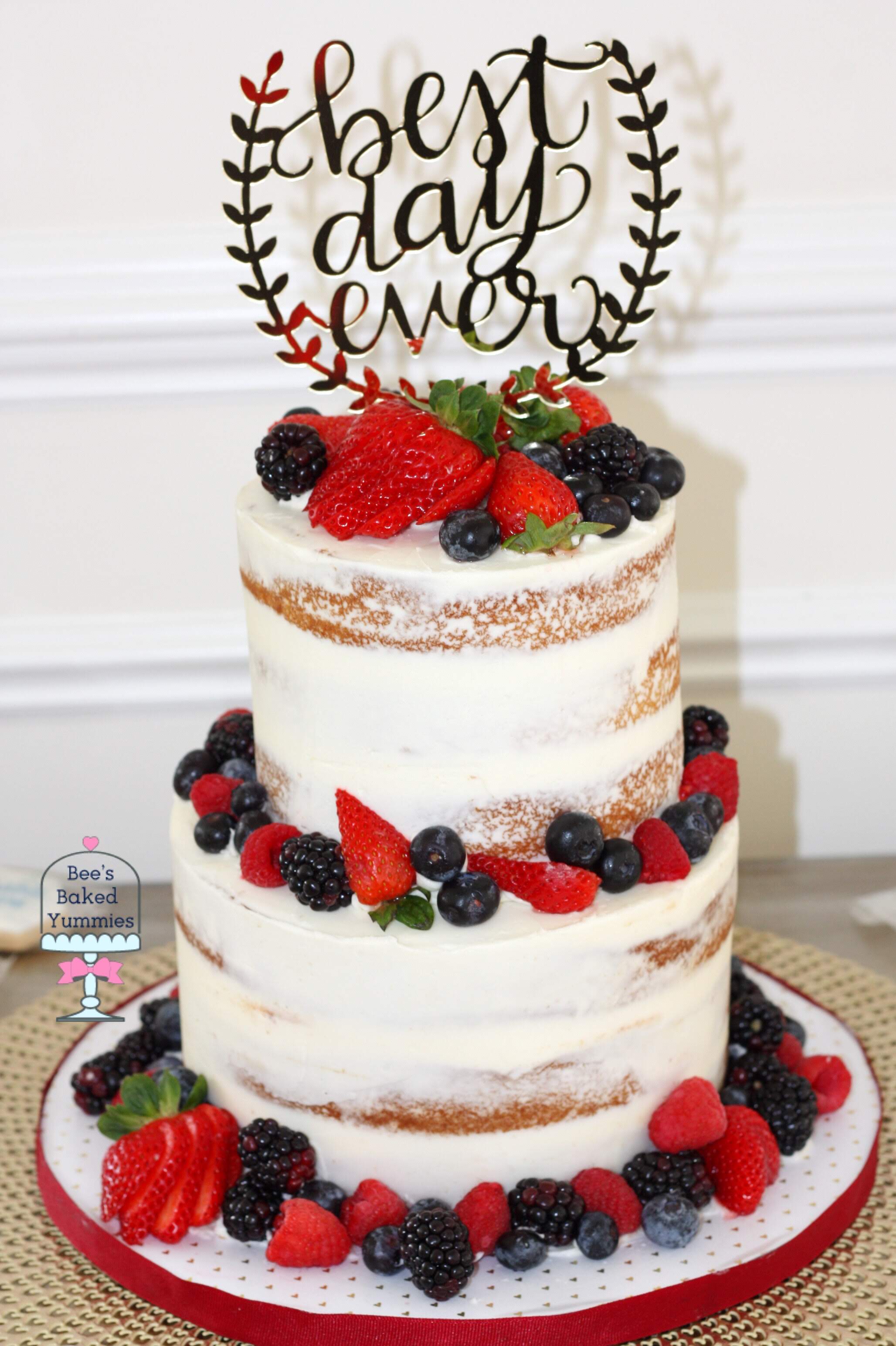 Semi-naked Vanilla + Fresh Berry Wedding Cake