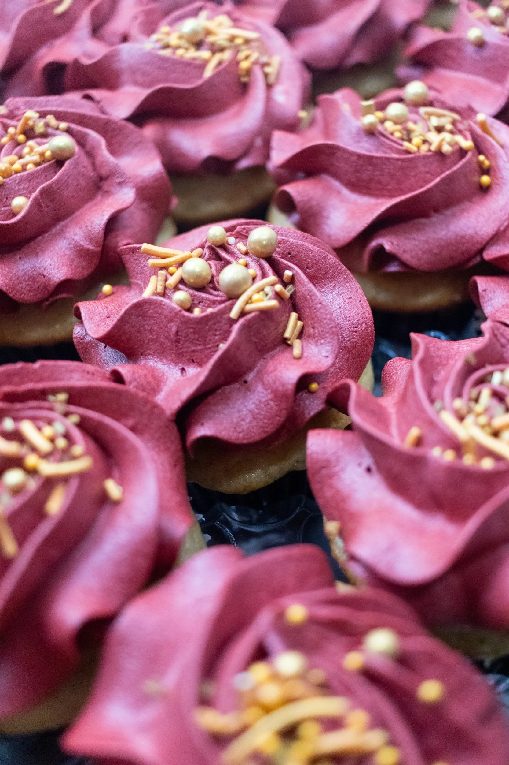 Burgundy Very Vanilla Cupcakes with Gold Sprinkles