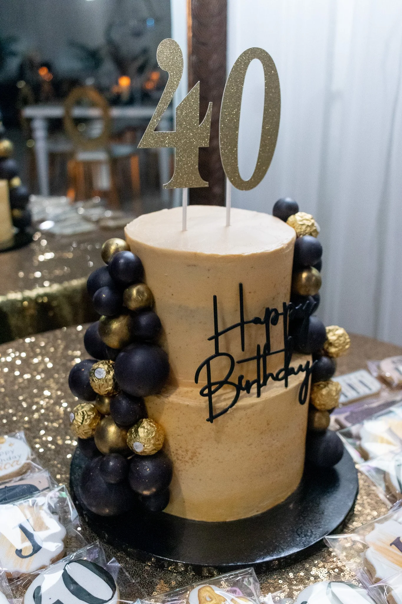 Tan, Gold & Black 40th Birthday Cake