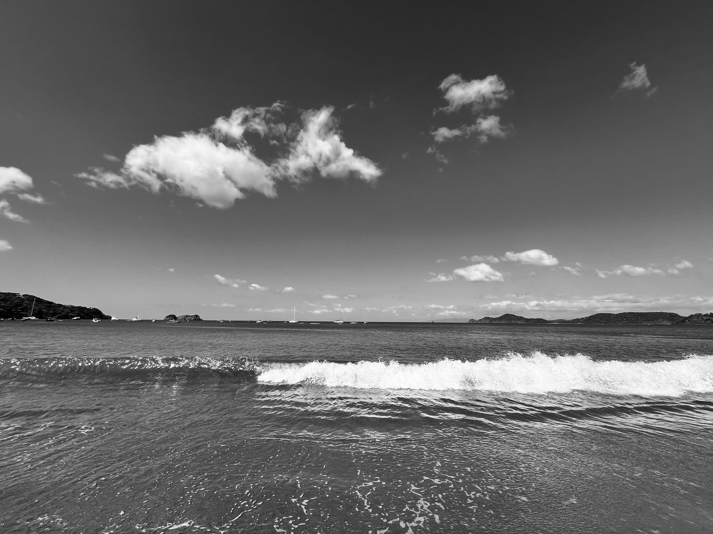  Black and White Photo of the waves crashing in Costa Rica 