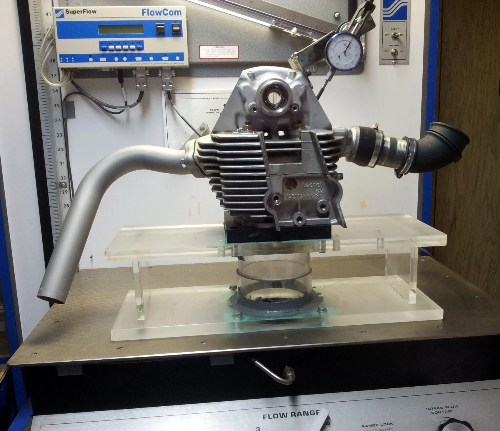 Ducati 900SS Cylinder Head on Flow Bench during Porting