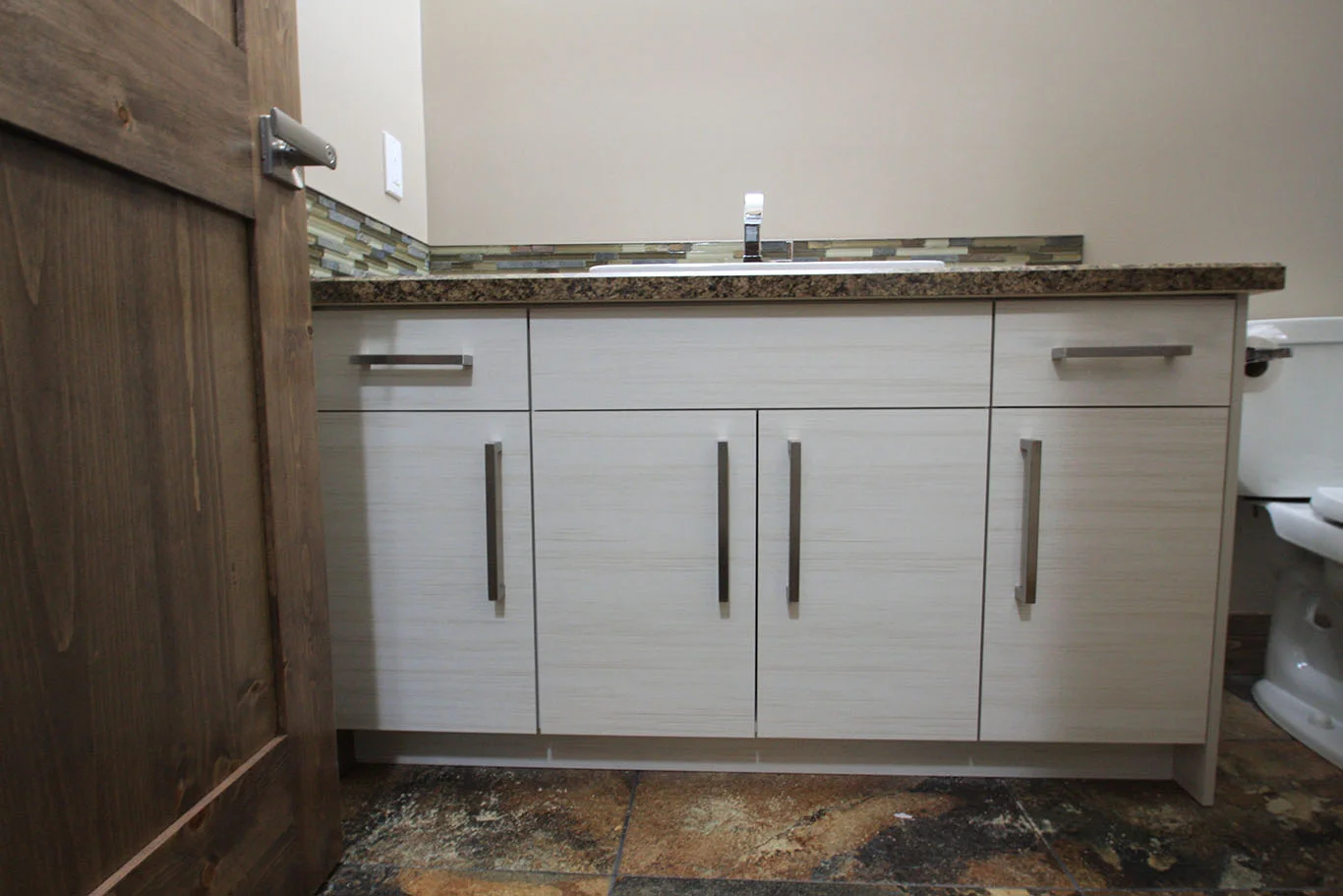 Basement bathroom vanity with countertops