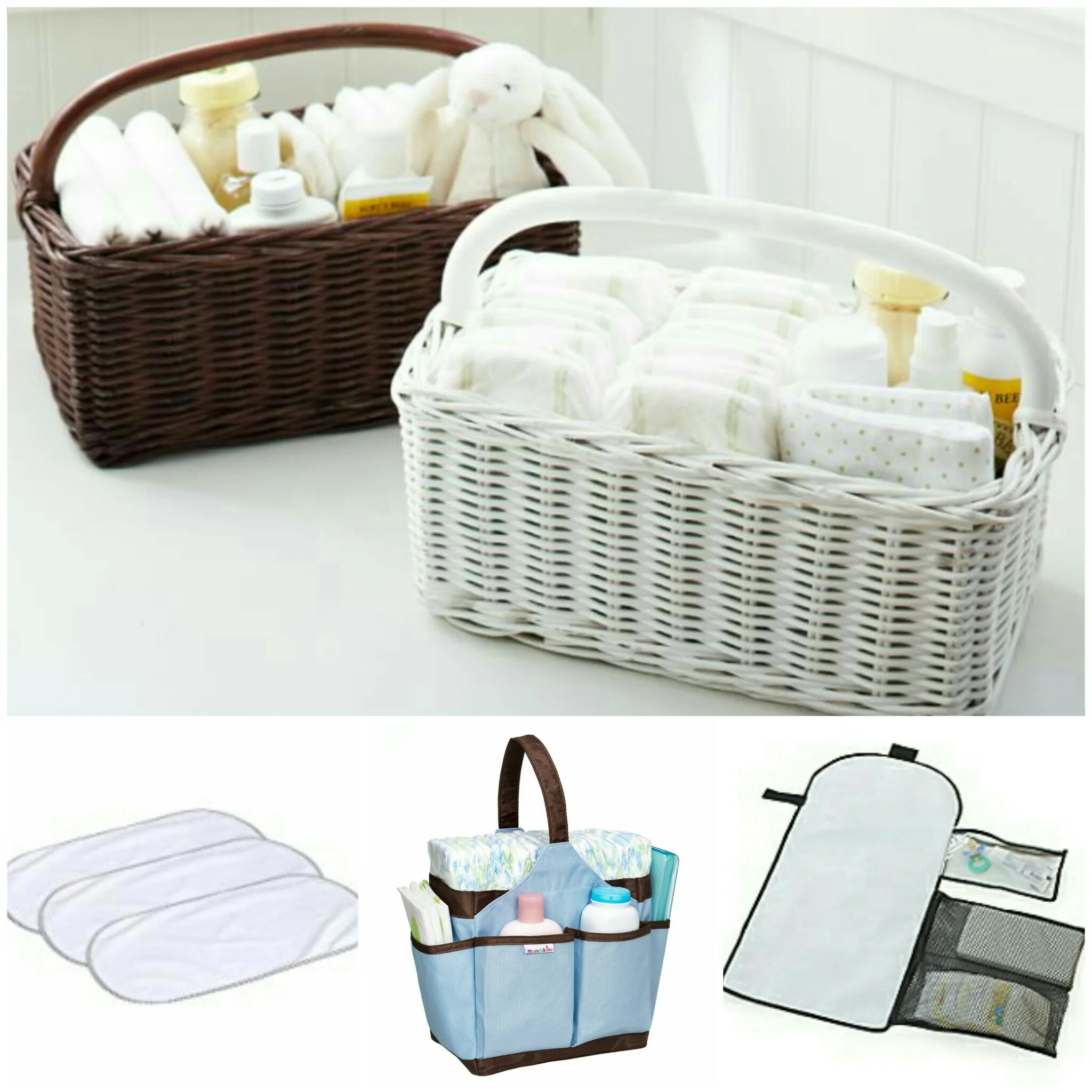 Here are a few examples of a diaper caddies and changing mats, to build changing stations all over your home.