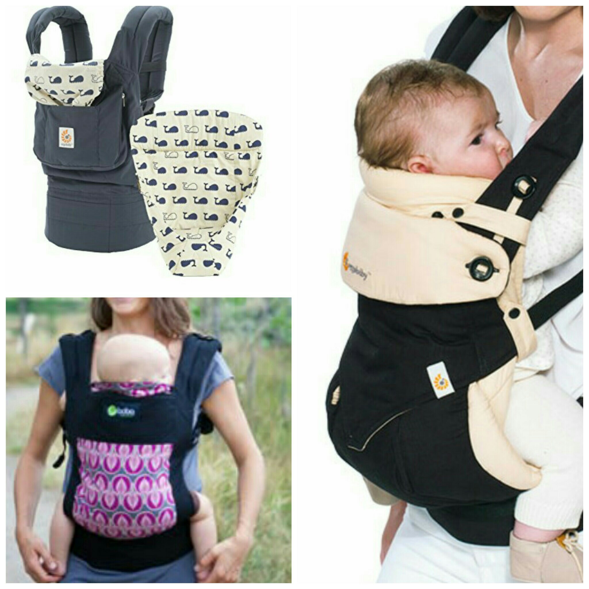 These would be an example of a more structured carrier. These designs come with specific weight requirements established by the company. (Top Left/Right) Ergo Baby has a universal carrier that can hold between 12-33 lbs. When purchasing for long term use, you will have to purchase and infant insert designed to prop baby higher and closer to the adult. The weight requirements with the infant insert 7-12 lbs.(Bottom Left) Boba has designed a simpler carrier that doesn't require the extra insert, but it would require you to by a newer model as baby grows beyond it's 7-15 lbs weight limit. 
