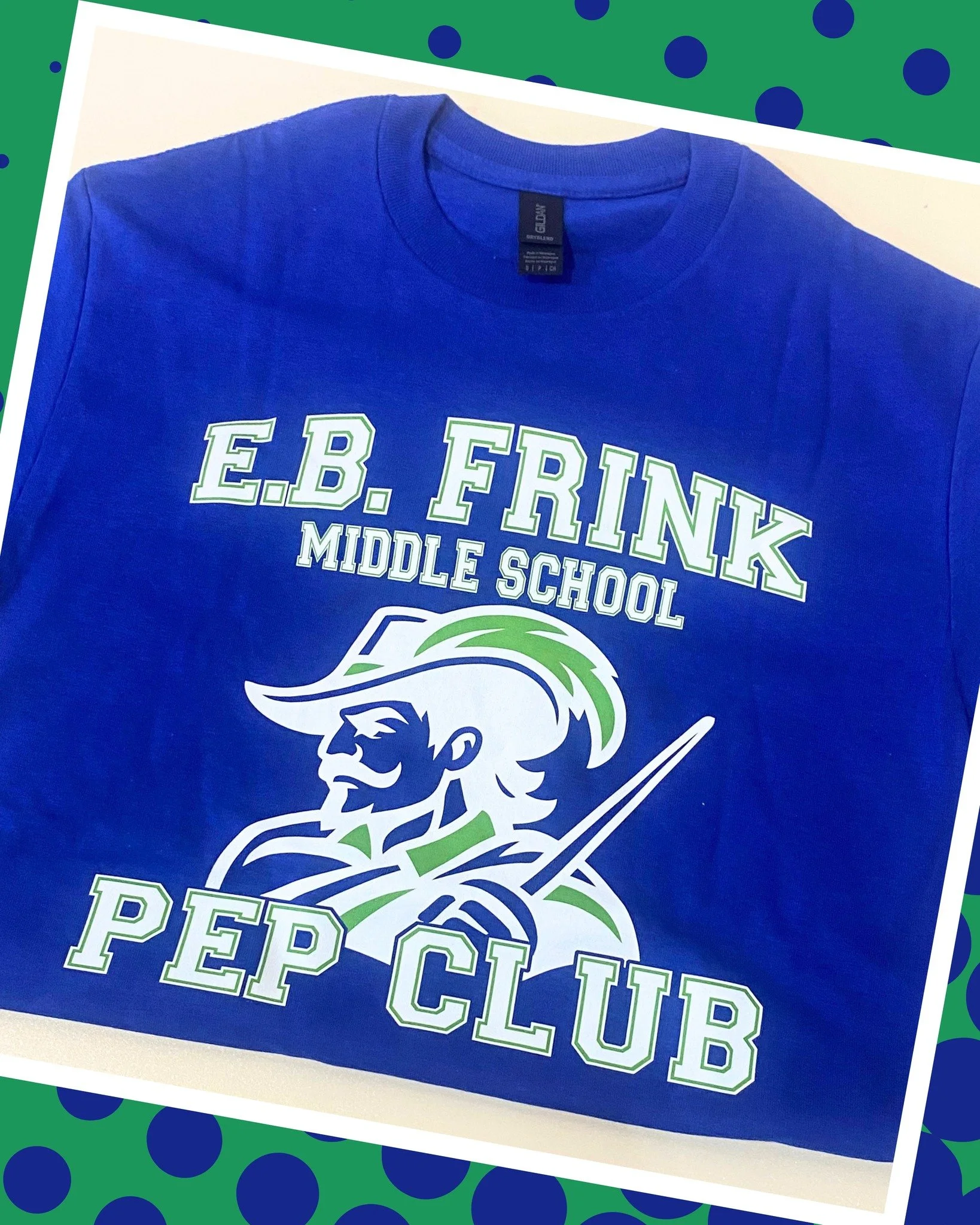 Pep club tees for E.B. Frink Middle School Athletics.  Thank you for your order, GO CAVS!