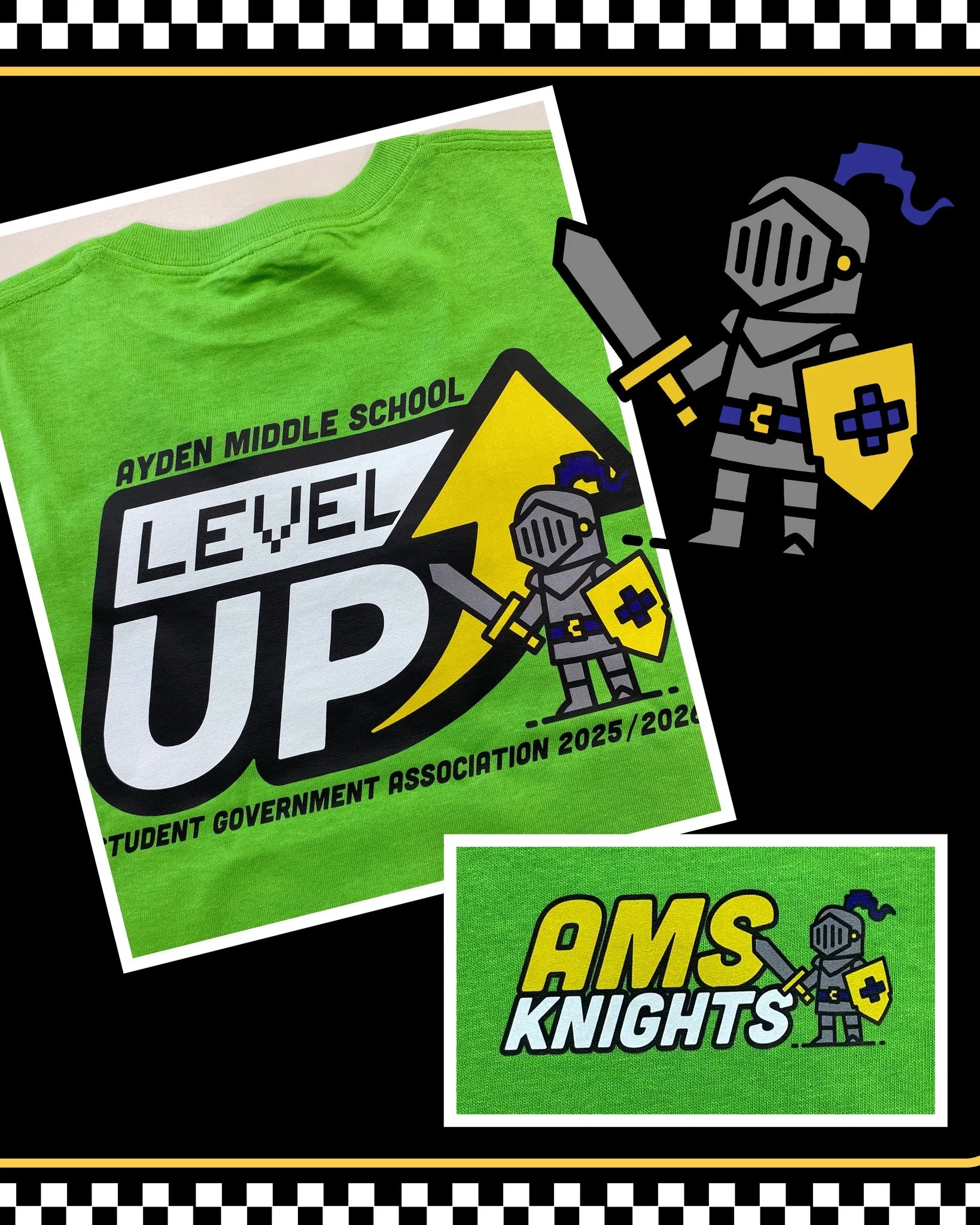 Ayden Middle School SGA Tees turned out great!  Love this little gaming Knight logo we came up with, hope he gets some mileage on more apparel in the future for them!