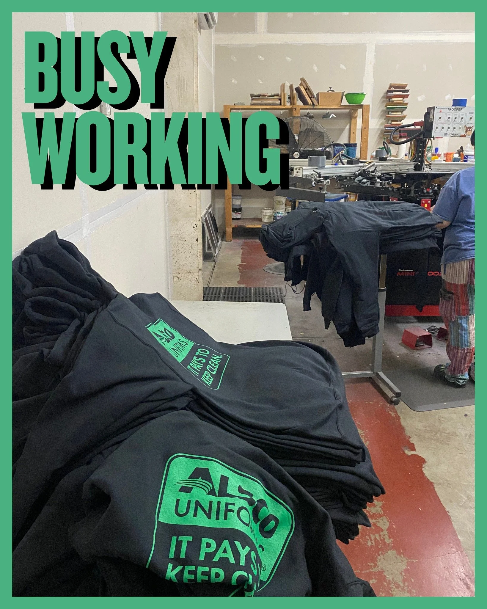 Working hard on hoodies for Alsco Uniforms today!  We appreciate all of the work they send us and all they do for our community!