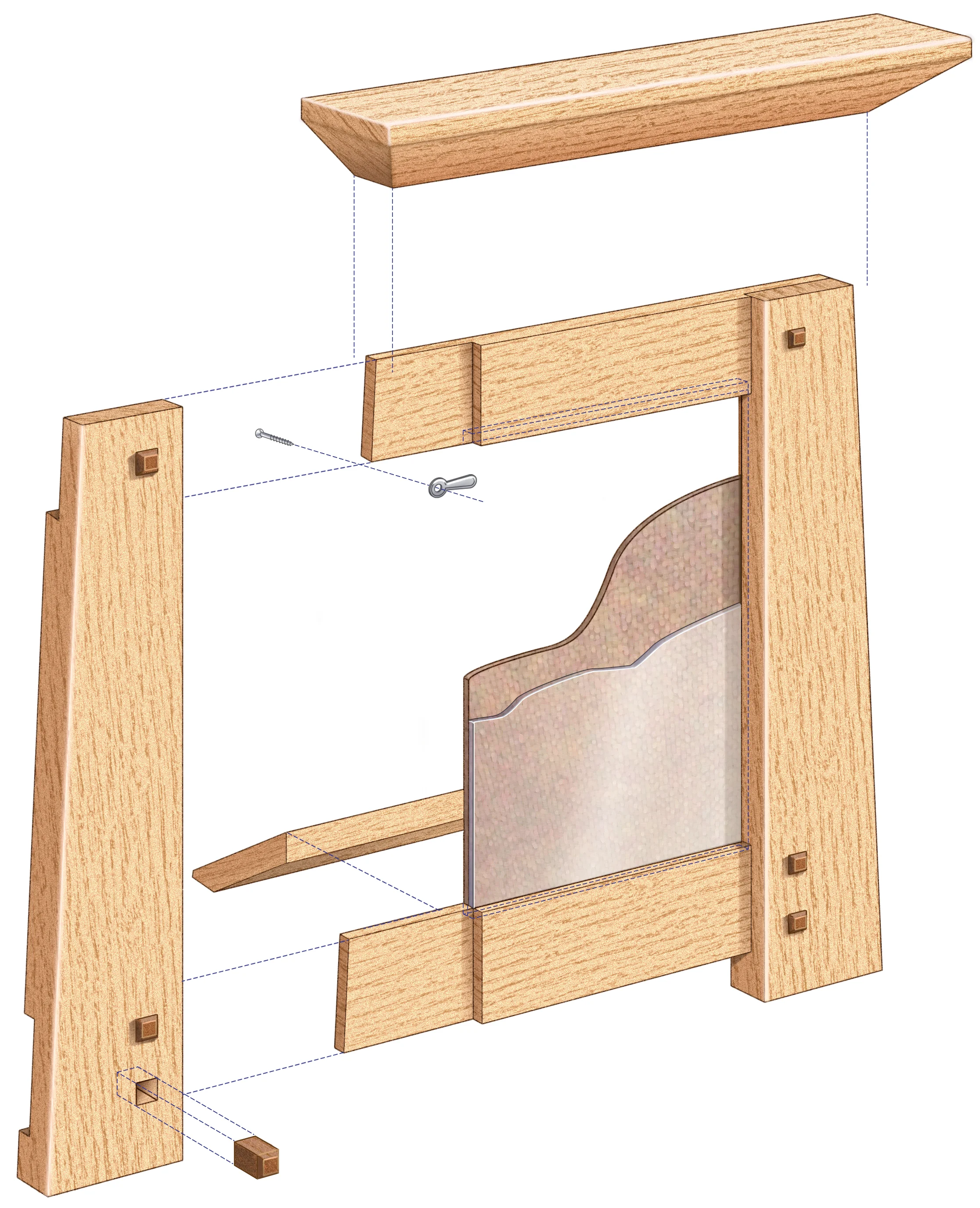 Exploded View - Arts and Crafts Frame Commissioned by Wood Craft Magazine