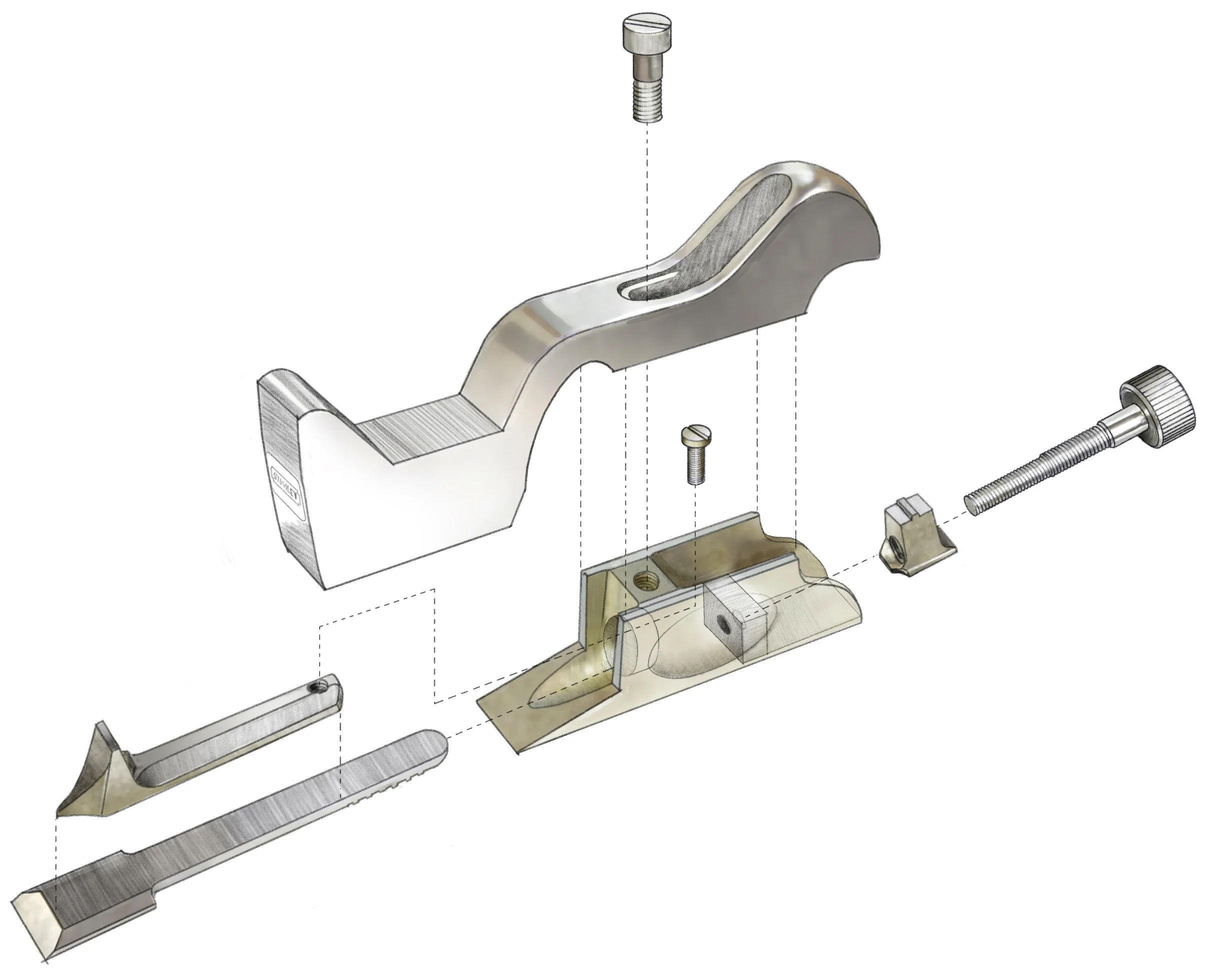 Exploded View - Shoulder Plane Commissioned by Wood Craft Magazine