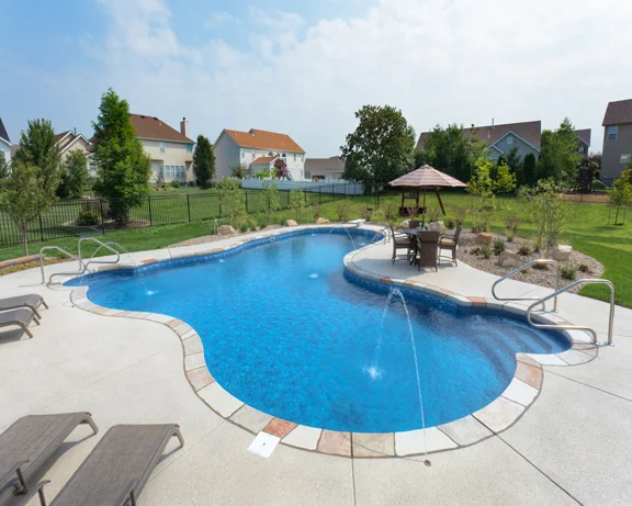 38 | Freeform Pool. Deck Coating, Walk In Steps