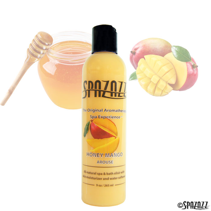 Deep tissue massage and aromatherapy are just excellent together. Crystals (left) are generally going to be a better value, but there is a liquid alternative from Spazazz as well (above. Jar of honey and beautiful mangos are not included, unfortunately).