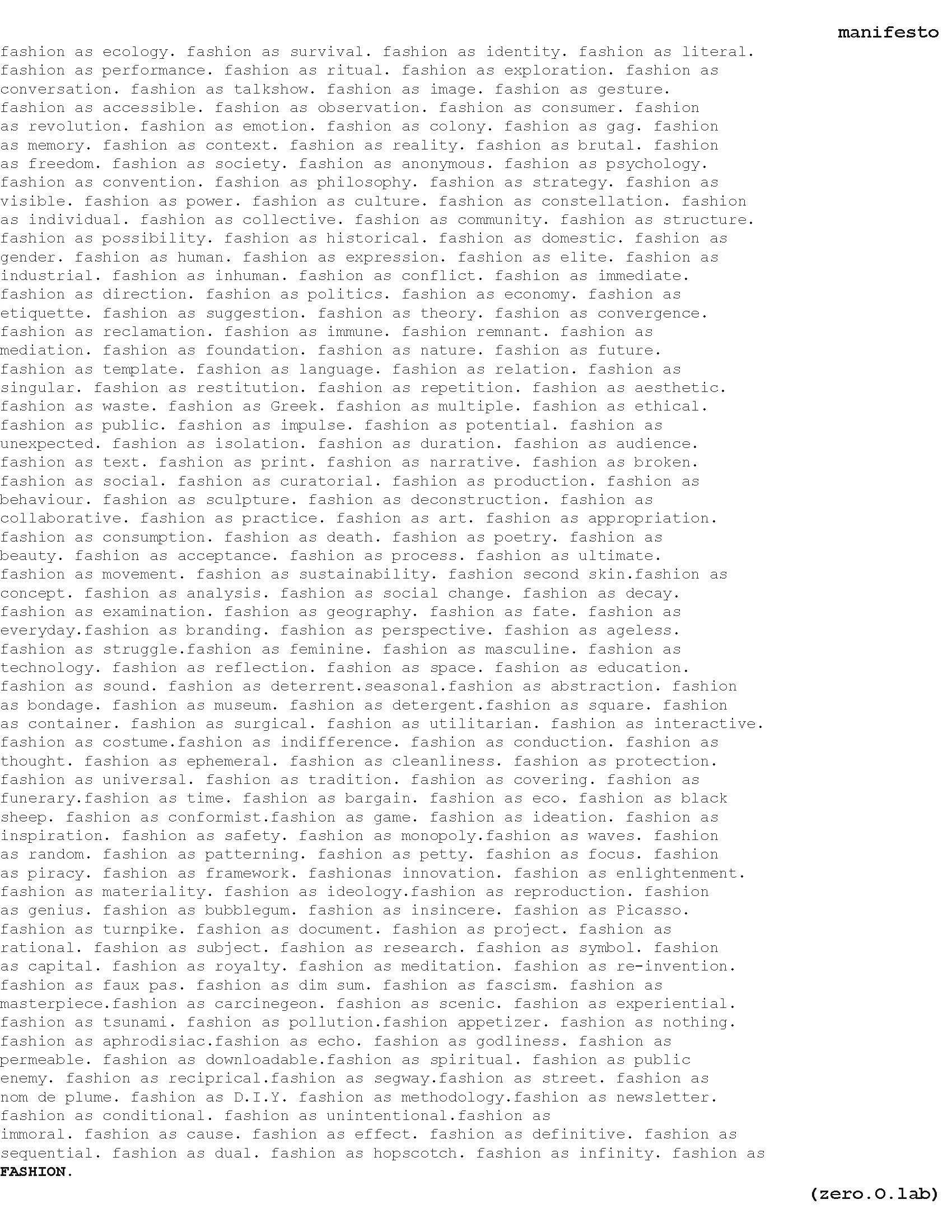 (zero.O.lab) Manifesto, 2011, Katherine Soucie, Chan Tao, Shannon Lazzarotto, Corey Mah