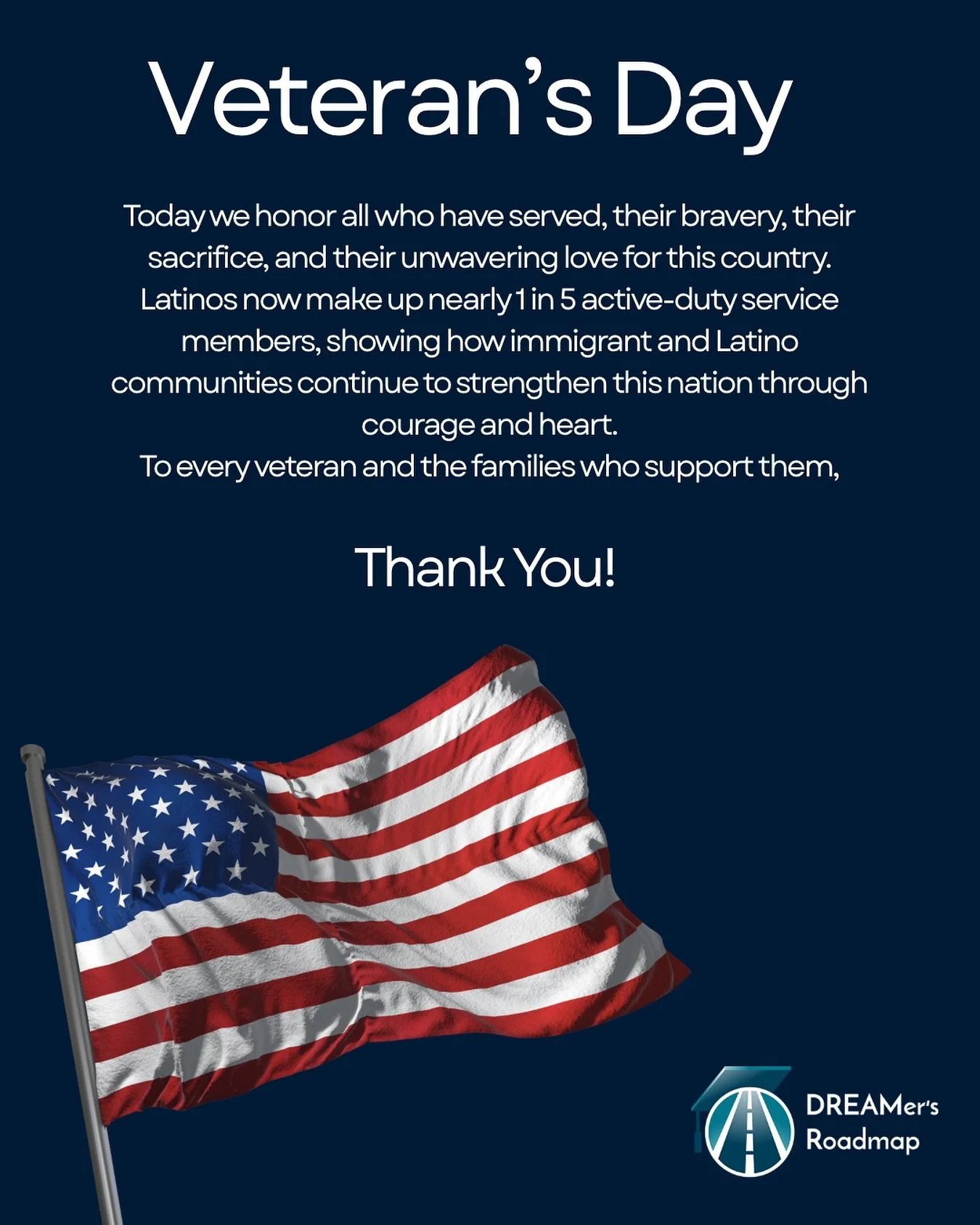 Latinos now make up nearly 1 in 5 active-duty service members, a reminder of how immigrant and Latino communities continue to strengthen this nation through courage and heart.

Today we honor every veteran and the families who support them.

Thank yo
