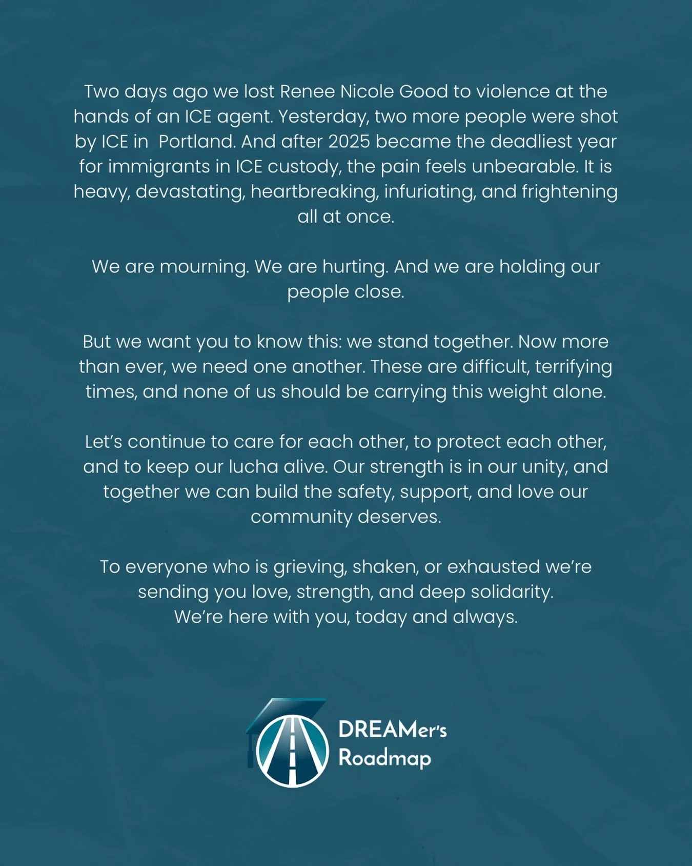 We&rsquo;re mourning Renee Nicole Good and every life lost at the hands of ICE. In these terrifying times, we hold each other close. Our strength is in our unity hoy y siempre. 💔✊🏽

#reneenicolegood