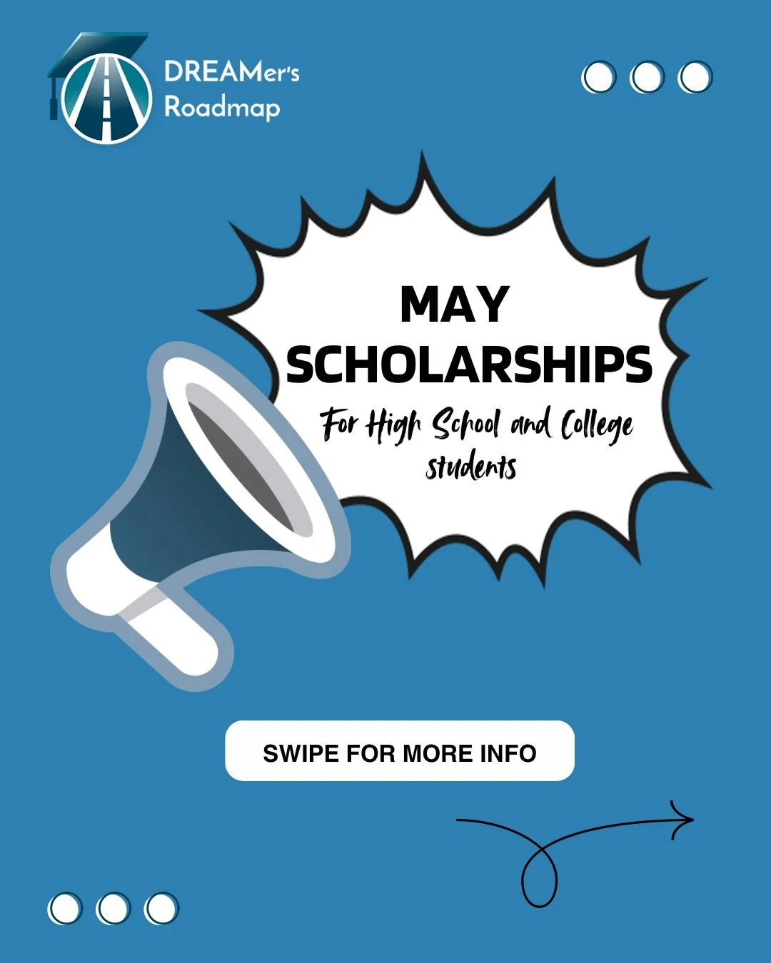 May is here and time is moving fast ! Don&rsquo;t let these opportunities pass. Apply to scholarships and invest in your future 💙

More Scholarships available on our free Dreamers Roadmap app. 
Link in bio 🔗

#scholarships #firstgen #undocustudents