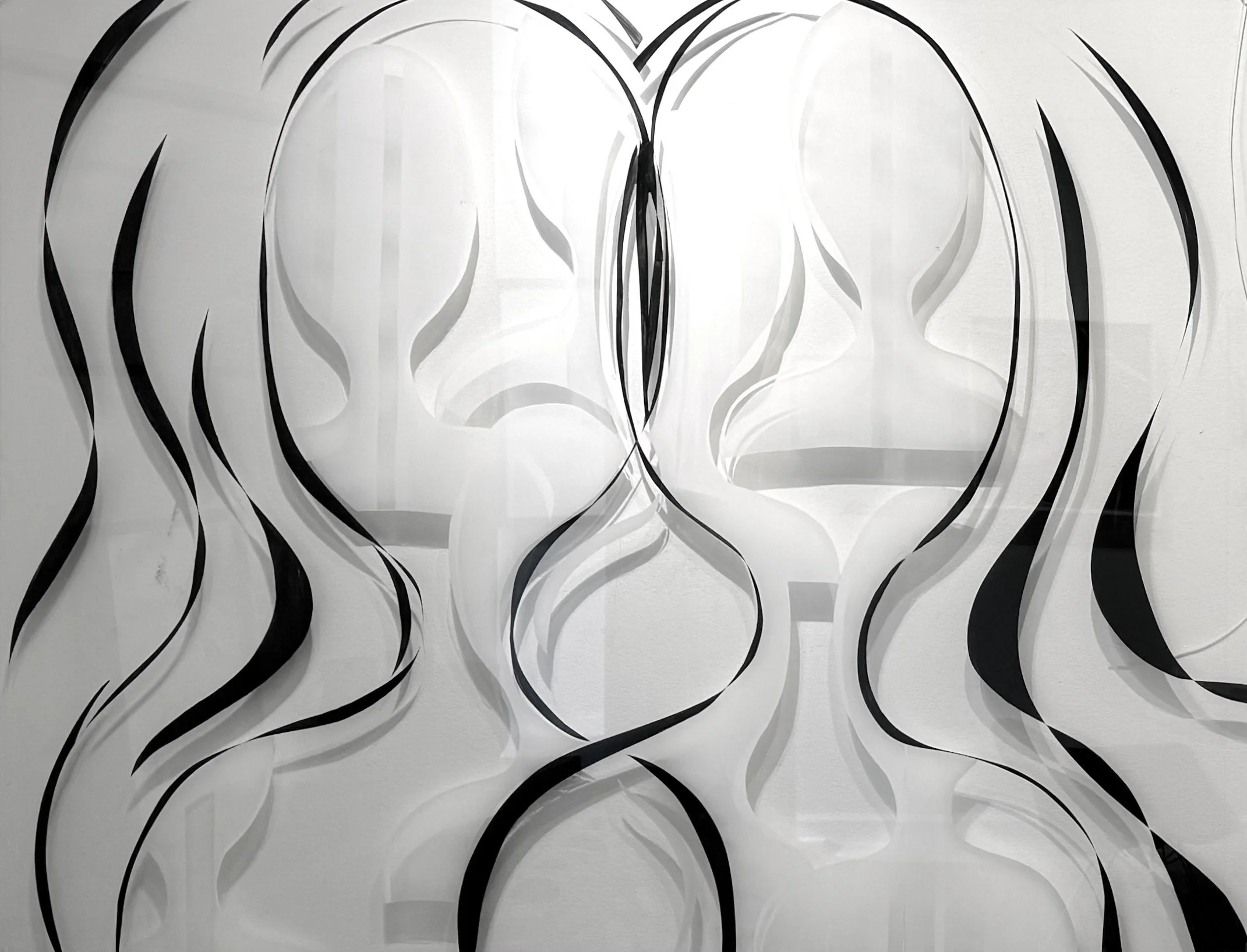 Putting Our Heads Together, acrylic on plexiglass, 47 3/4 x 60"	

