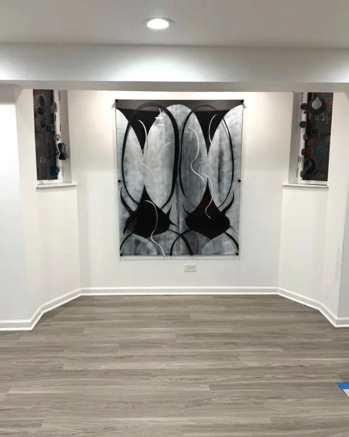 Now and Then, acrylic on plexiglass, 60 x 48" 2025 (available for exhibition and acquisition)