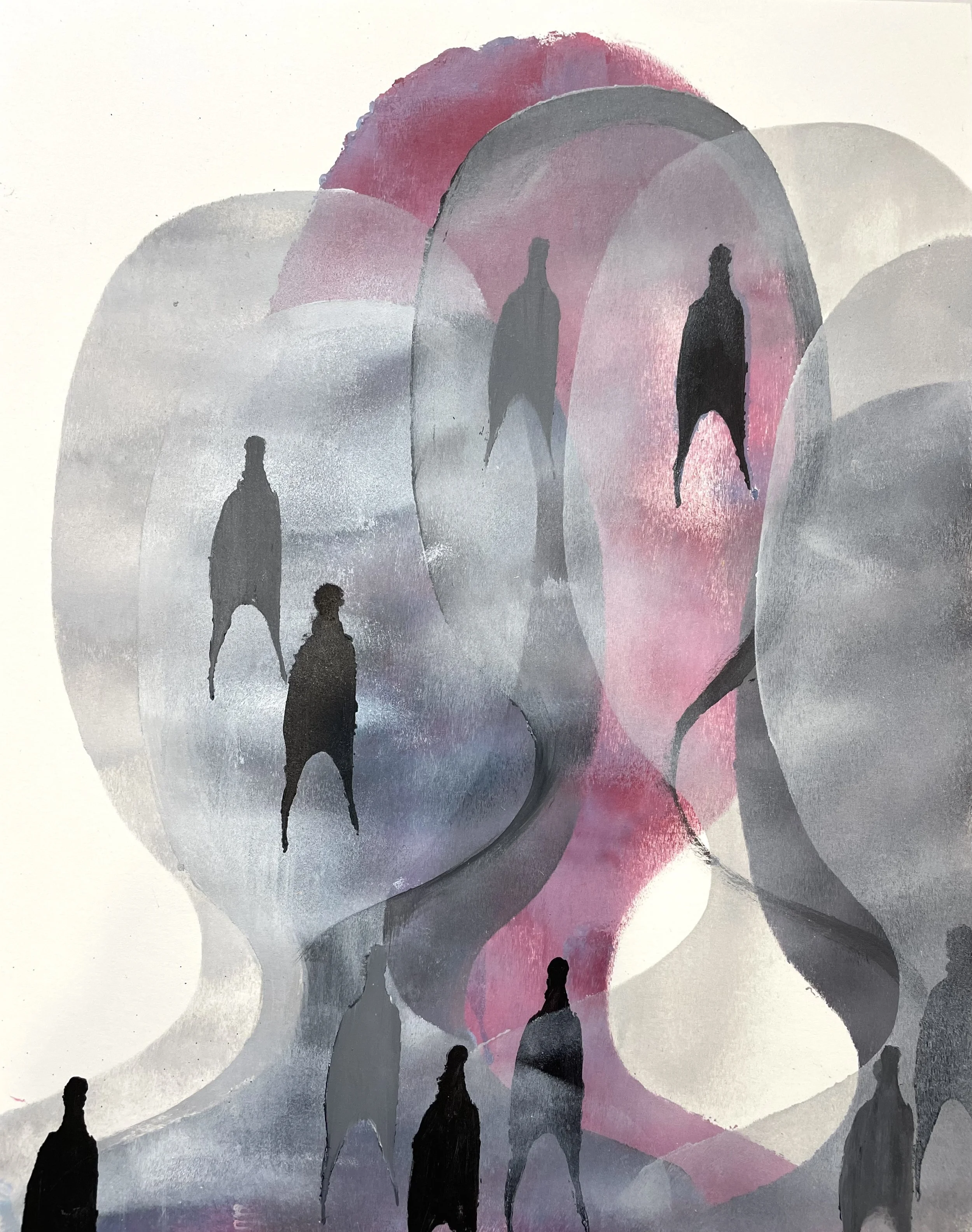 Behind from Going Pink Series, acrylic on paper, 8 x 12" unframed, (available for exhibition and acquisition)