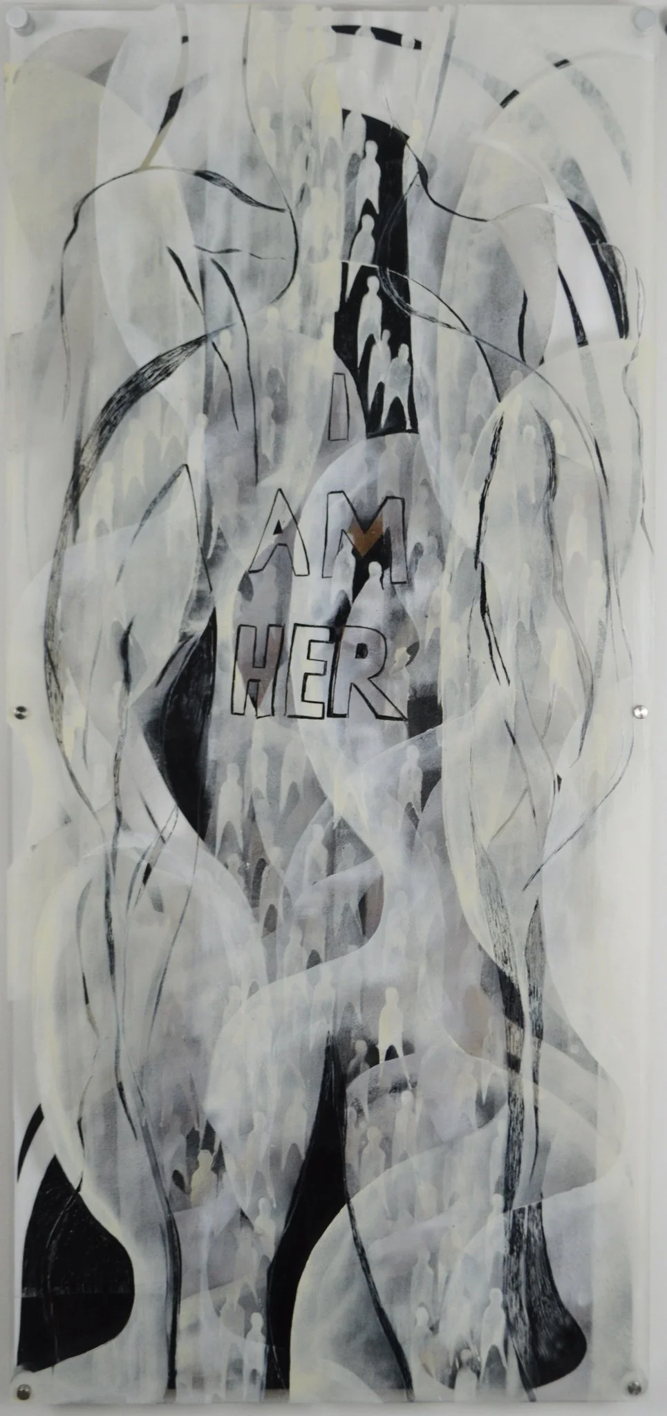 I Am Her, 2026. 47.75 × 22 in. acrylic on plexiglass, two panels (available for acquisition and exhibition)