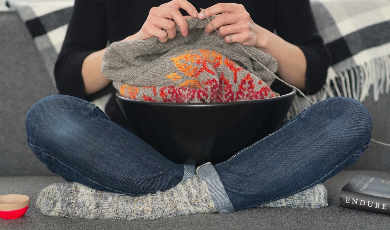Working on my Arboreal sweater which has reached critical mass. And maybe not coincidentally, reading Endure by Alex Hutchinson