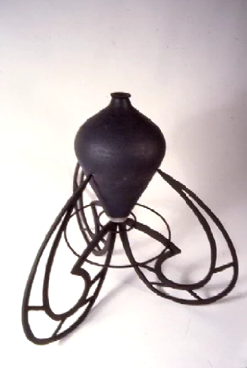 Ceramic Bottle Vessel And Stand 36" Tall x 26" Round