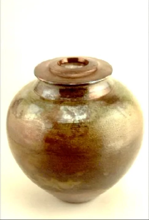 Raku Vase Mica Window Top, 13" Tall x 11" Round
